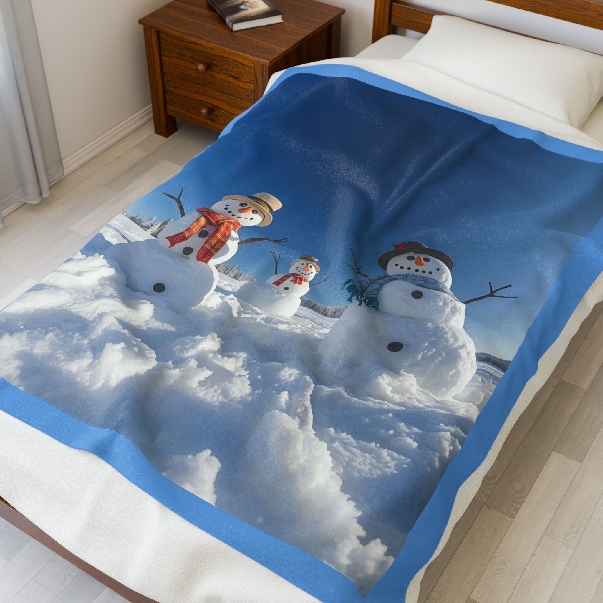 Festive Christmas Snowman Family Velveteen Plush Blanket