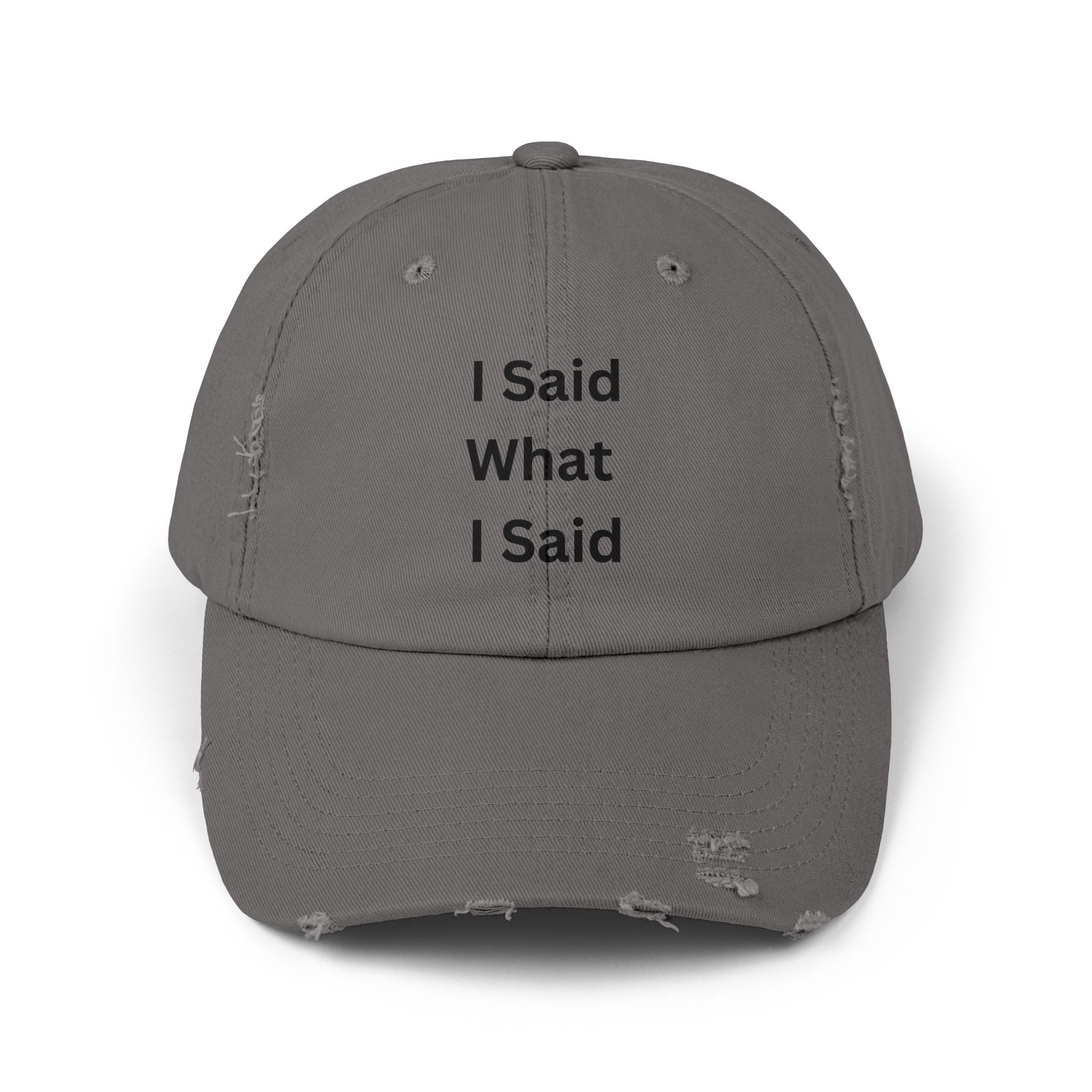 Casual Distressed Cap with 'I Said What I Said' Text, Unisex Dad Hat, Trendy Cap, Gift for Friends, Everyday Wear, Fashion Accessory
