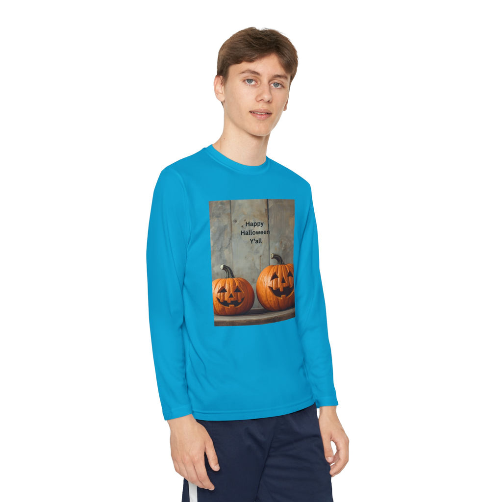 Youth Halloween Pumpkin Long Sleeve Tee, Funny Halloween Shirt, Kids Pumpkin Tee, Fall Celebration Top, Spooky Season Apparel