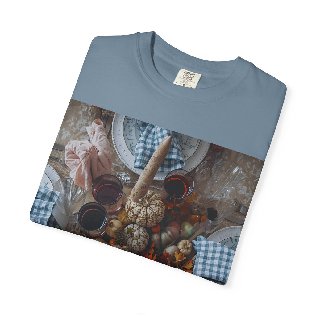 Rustic Gatherings Feast Unisex T-Shirt | Cozy Fall Apparel, Thanksgiving Casual Wear, Gift for Food Lovers, Unique Kitchen Decor, Autumn Gathering Tee