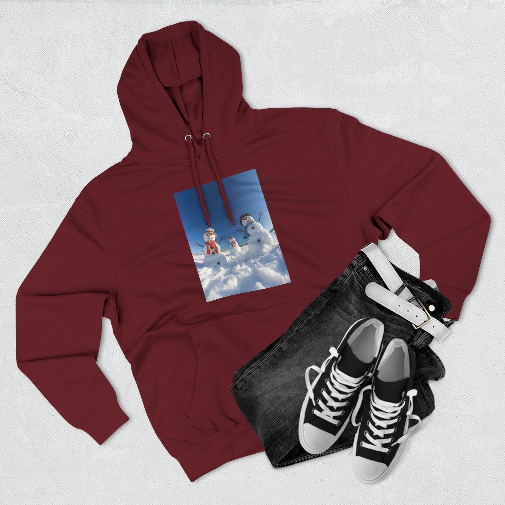 Cozy Fleece Hoodie with Fun Snowmen Design, Winter Wear, Gift for Christmas, Birthday Present, Casual Outfit, Hoodie for Snow Lovers