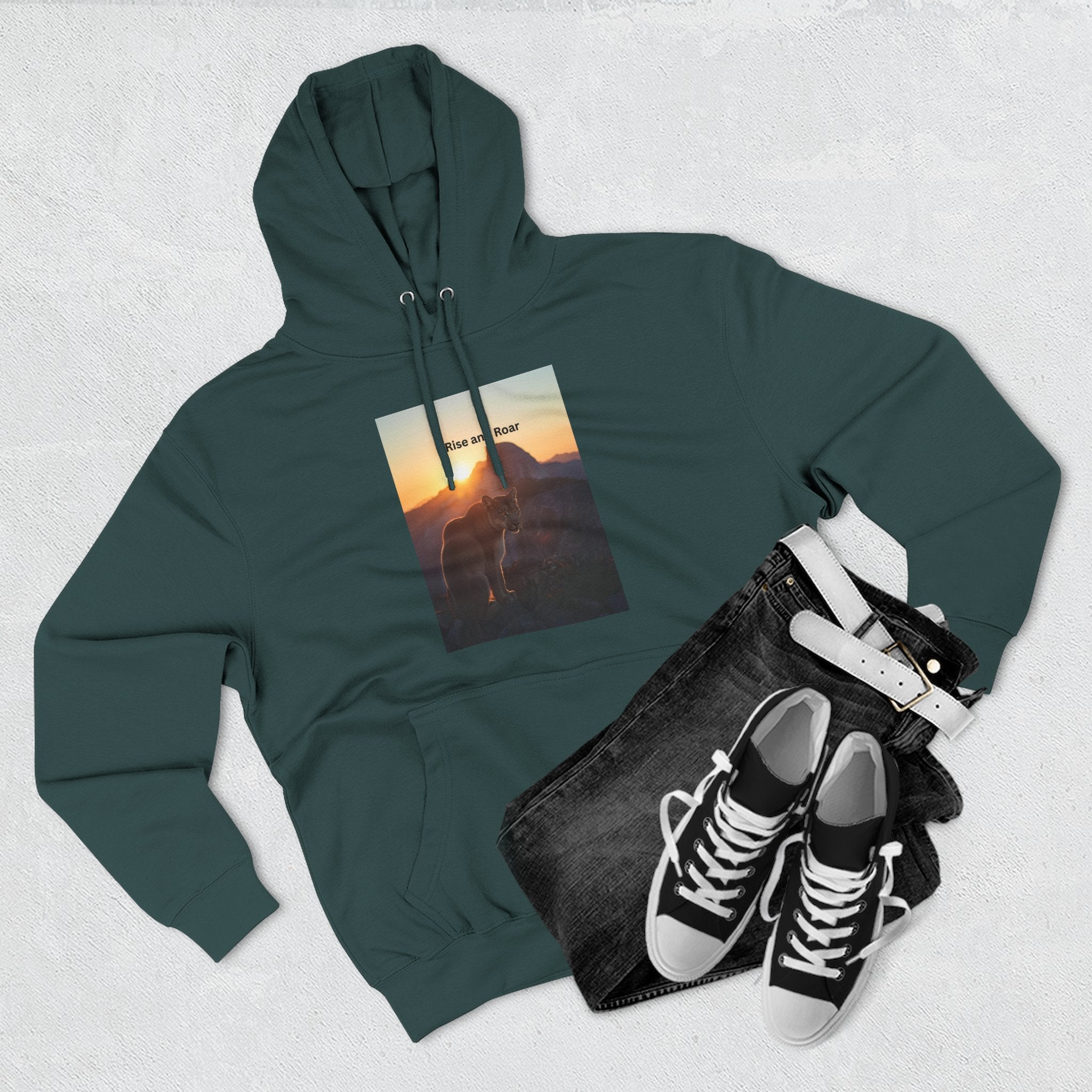 Rise And Roar Sunset Adventure Fleece Hoodie, Cozy Outdoor Hoodie, Travel Apparel, Nature Lover Gift, Comfortable Sweatshirt, Perfect for Bonfires