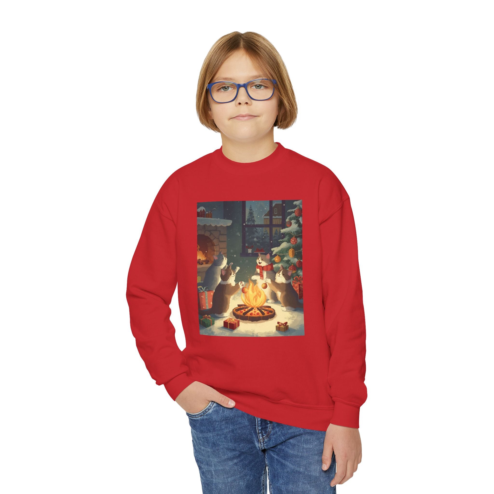 Cute Cats Christmas Youth Crewneck Sweatshirt