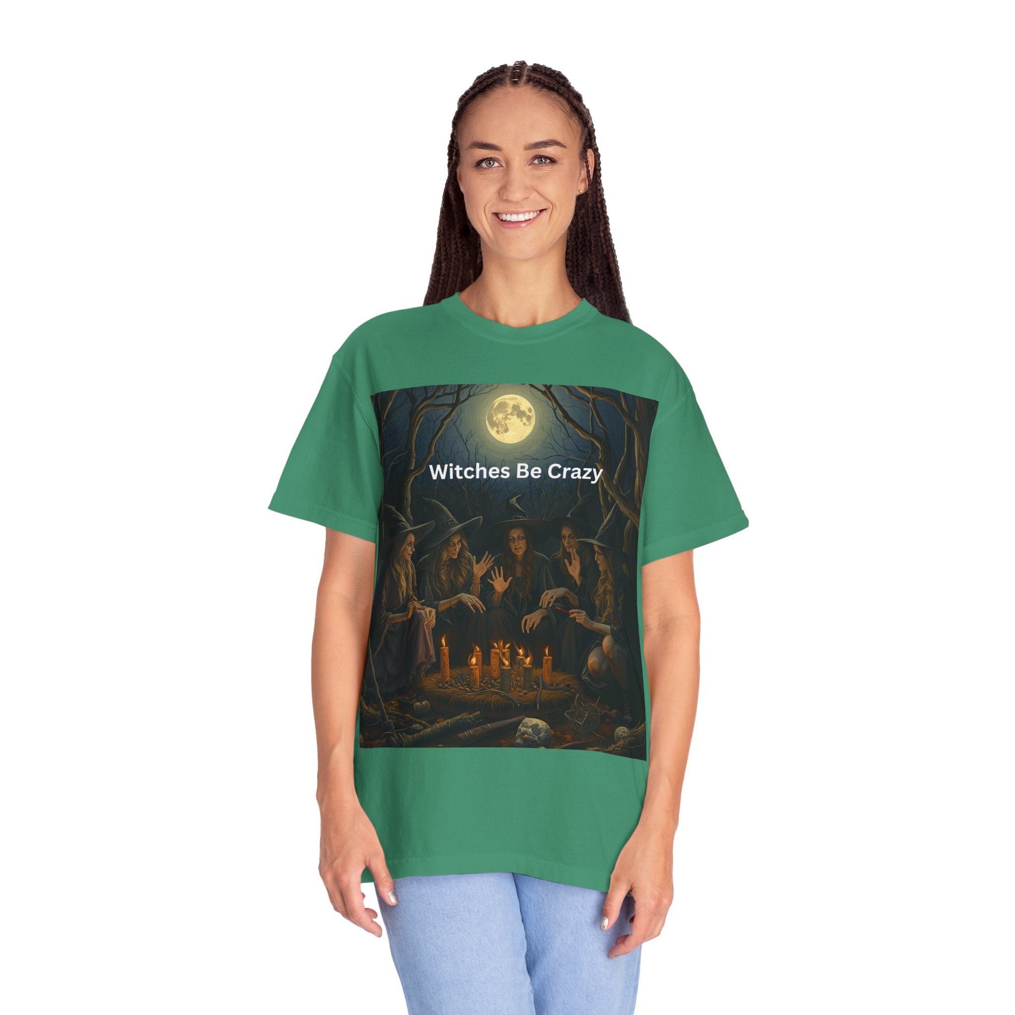 Spooky Halloween Witches Be Crazy T-shirt, Unisex Garment-Dyed Tee for Witchy Vibes, Halloween, Gift for Witches, Casual Wear, Cozy Outfit