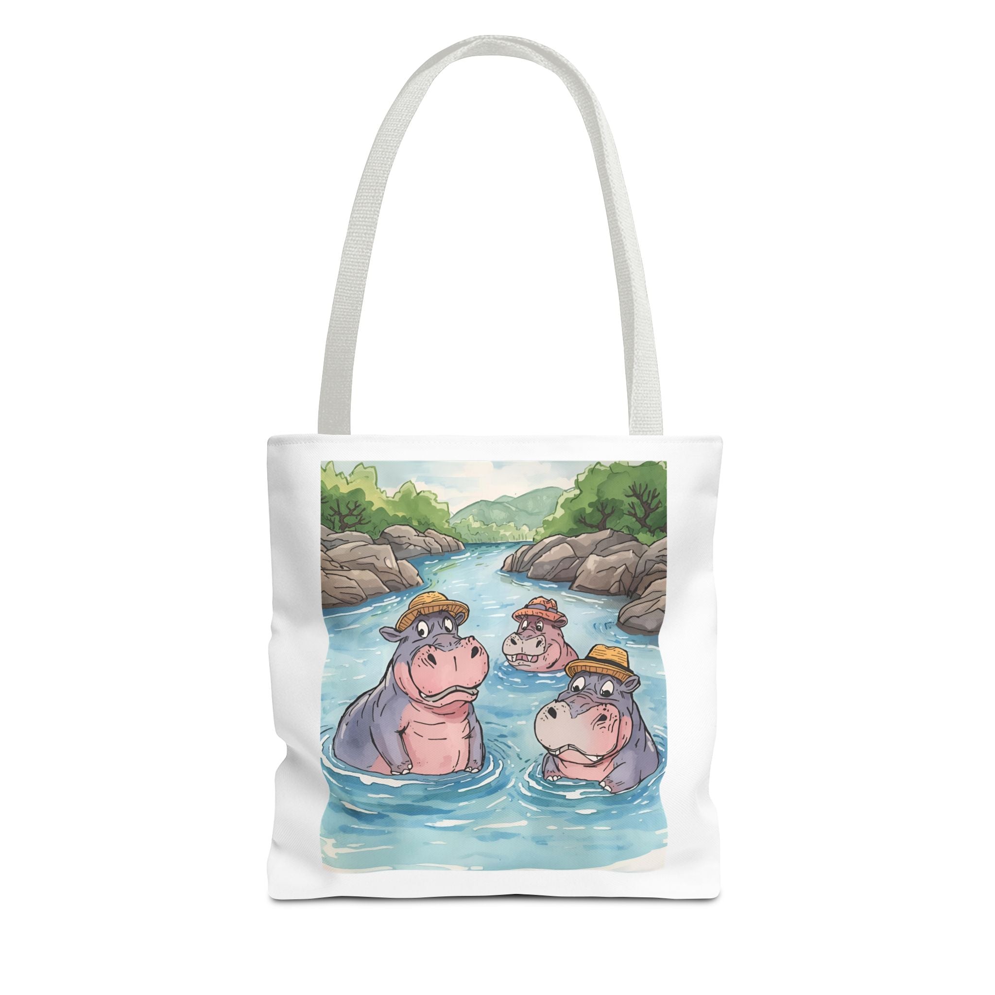 Playful Hippo Tote Bag, Fun Watercolor Tote, Animal Lover Gift, Eco-Friendly Shopping Bag, Cute Beach Bag, Summer Accessories