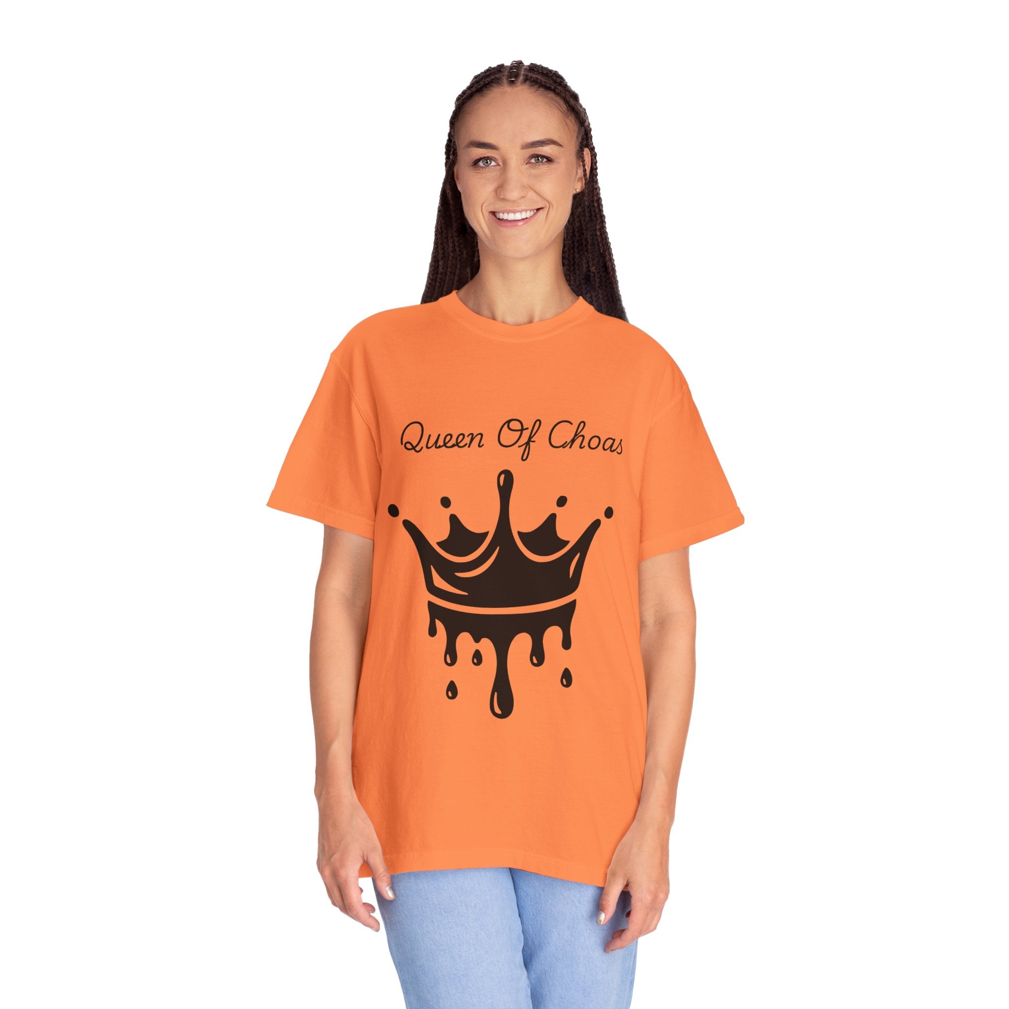 Queen of Chaos Unisex Garment-Dyed T-Shirt, Gift for Her, Casual Wear, Birthday Gift, Trendy Graphic Tee, Fun Statement Shirt