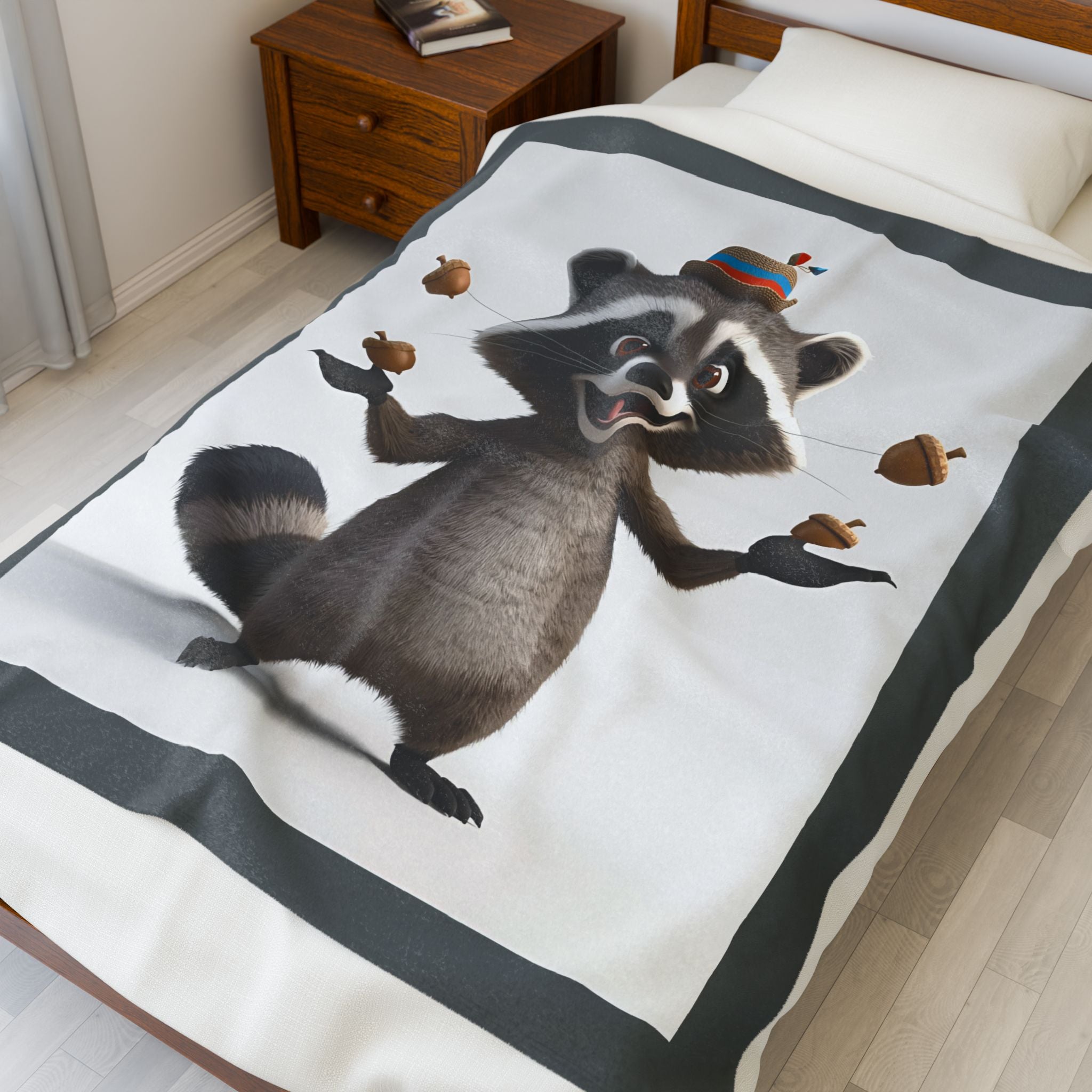 Cute Raccoon Plush Blanket, Soft Animal Throw Blanket, Nursery Decor, Gift for Kids, Cozy Home Accessory