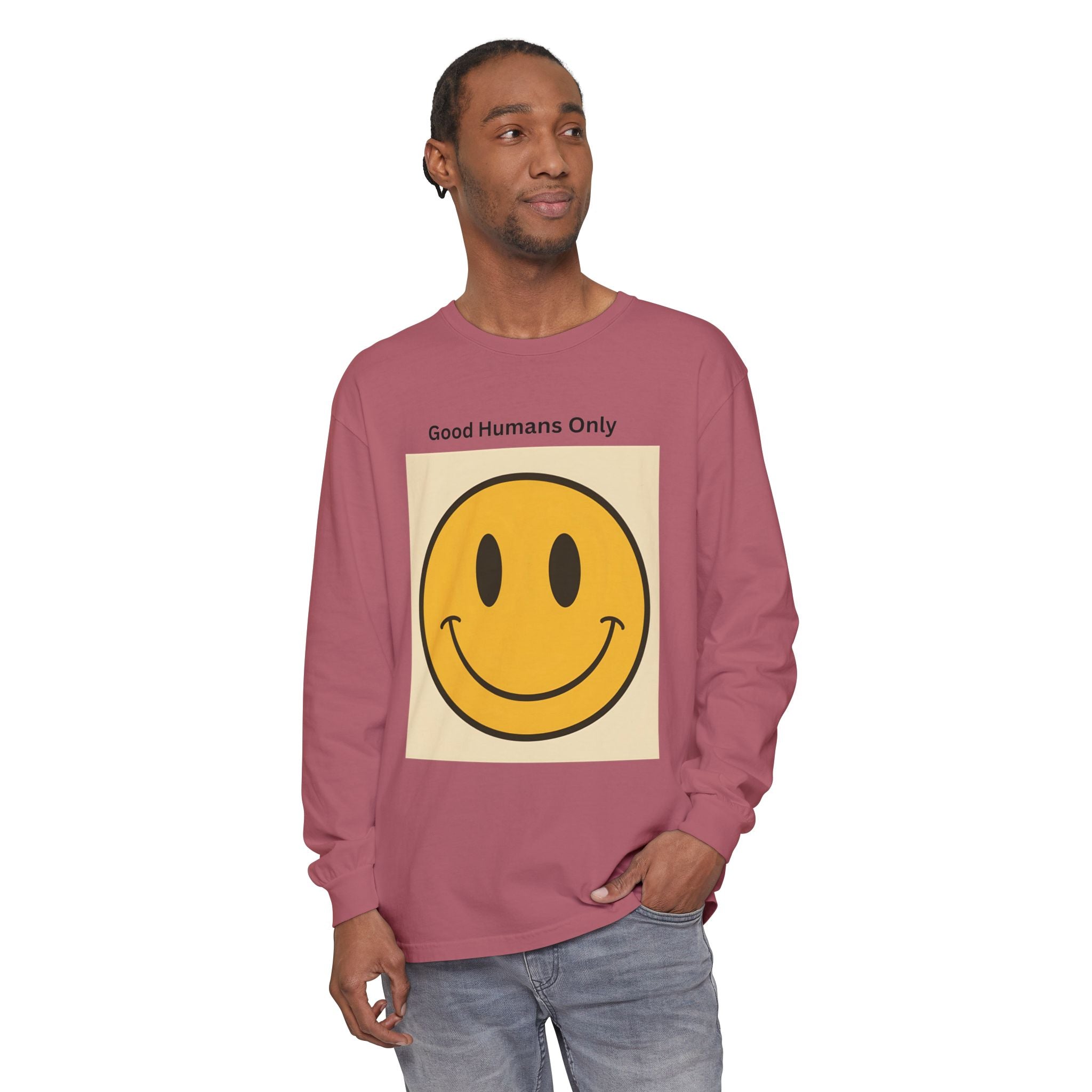 Smiley Face Unisex Garment-dyed Long Sleeve T-Shirt