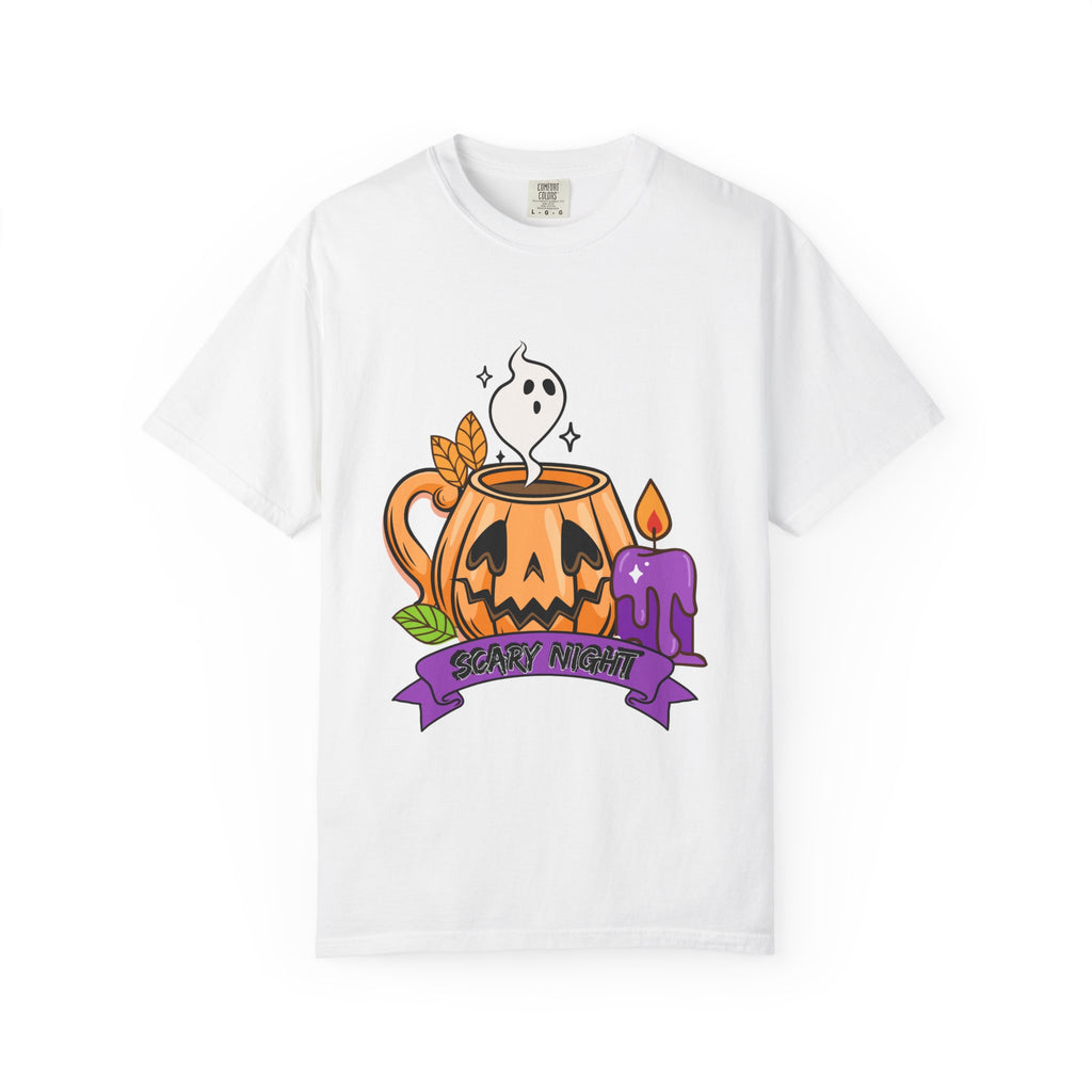 Halloween Themed Cute Pumpkin In Cup T-shirt, Scary Night Design, Unisex Top, Fall Fashion, Spooky Gift, Autumn Celebration Tee