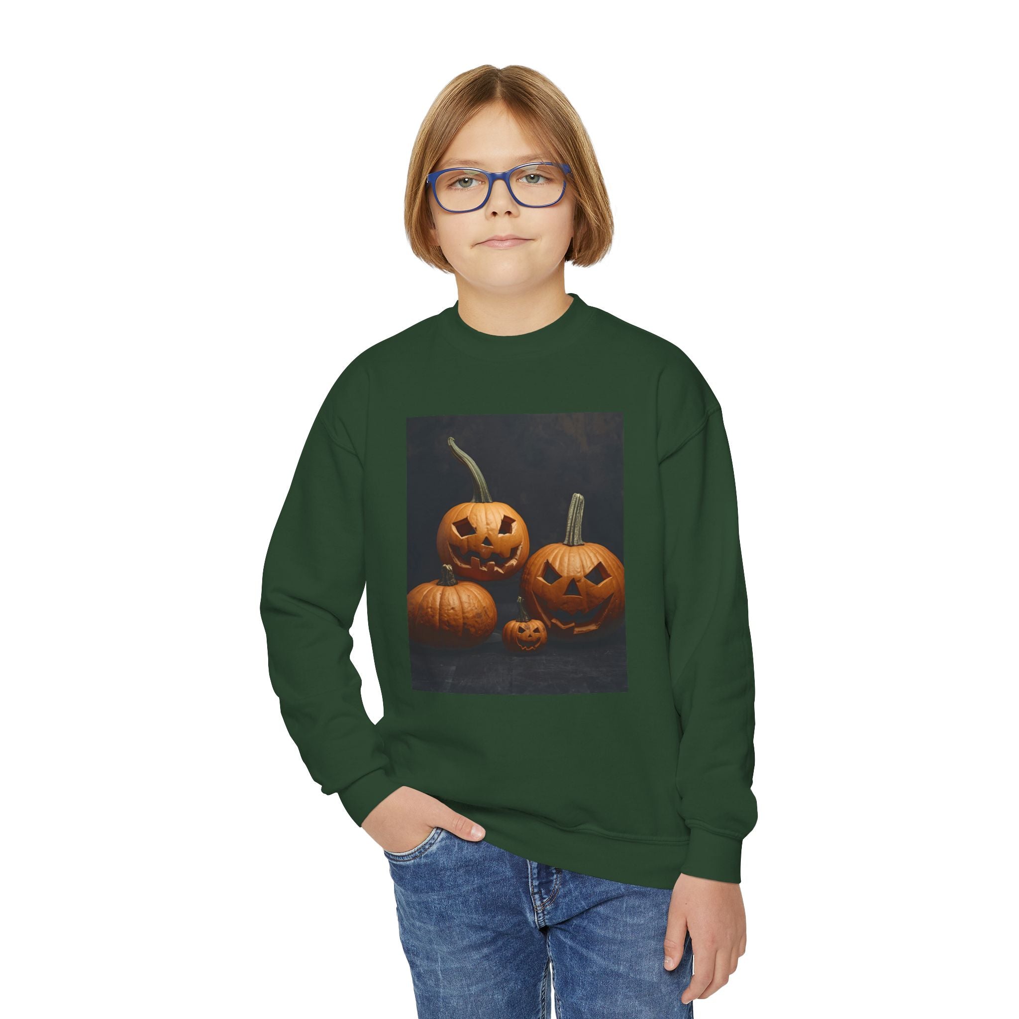 Spooky Halloween Pumpkin Youth Crewneck Sweatshirt