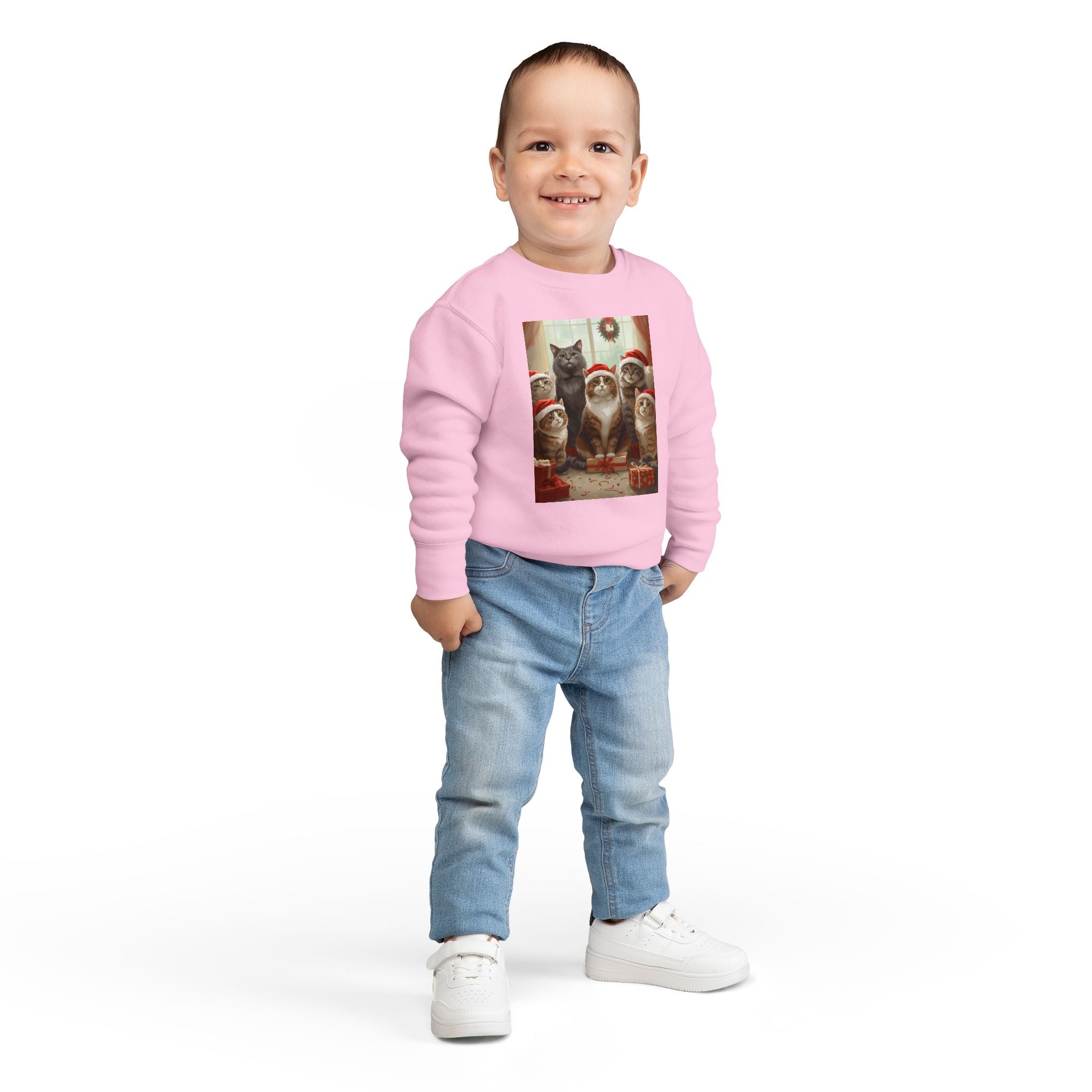 Cute Festive Christmas Cat Toddler Sweatshirt