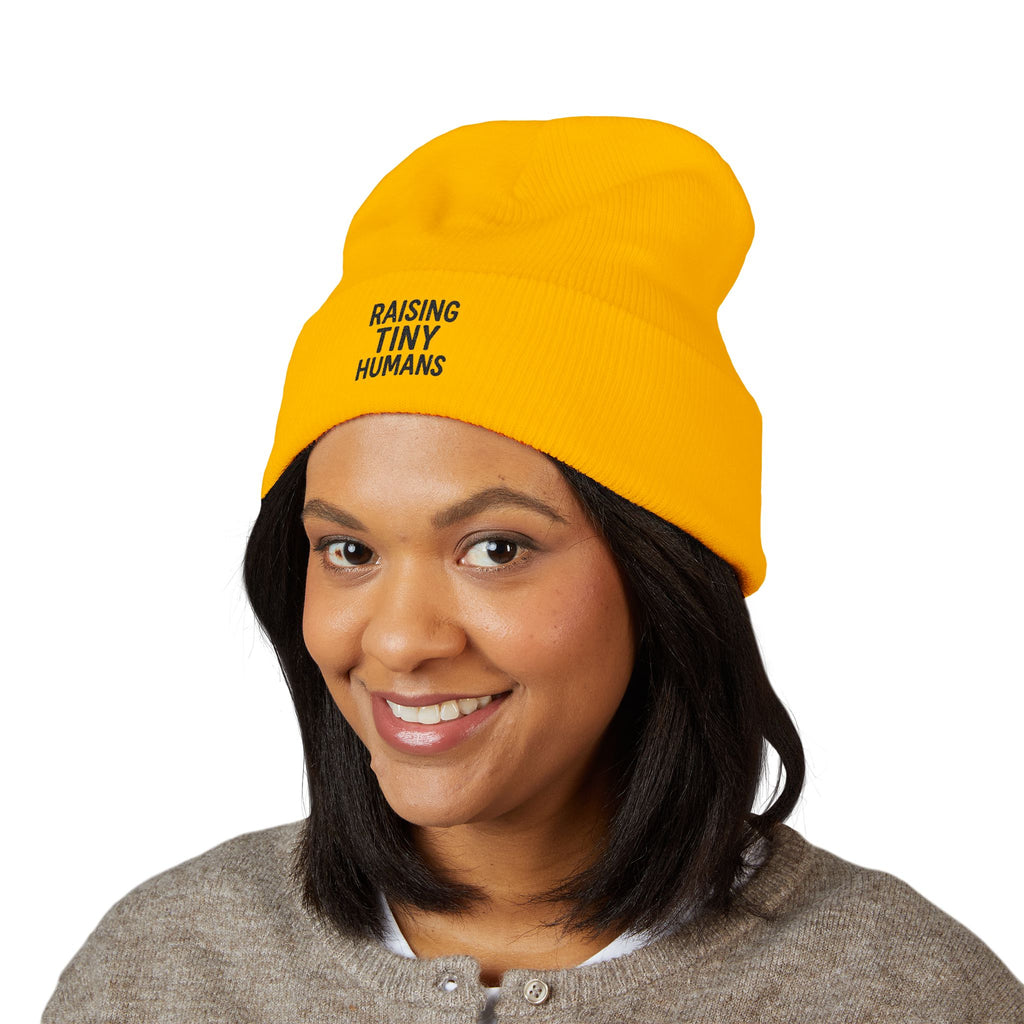 Mama Mode Embroidered 'Raising Tiny Humans' Cuffed Beanie — Cozy New Parent Gift