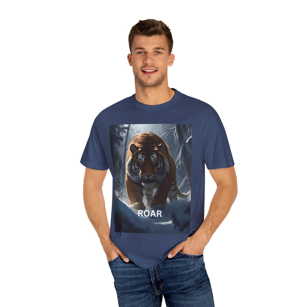 Fierce Tiger Roar Snow Graphic Tee, Eco-Friendly T-Shirt for Animal Lovers, Adventure Apparel, Gift for Wildlife Enthusiasts, Casual Wear
