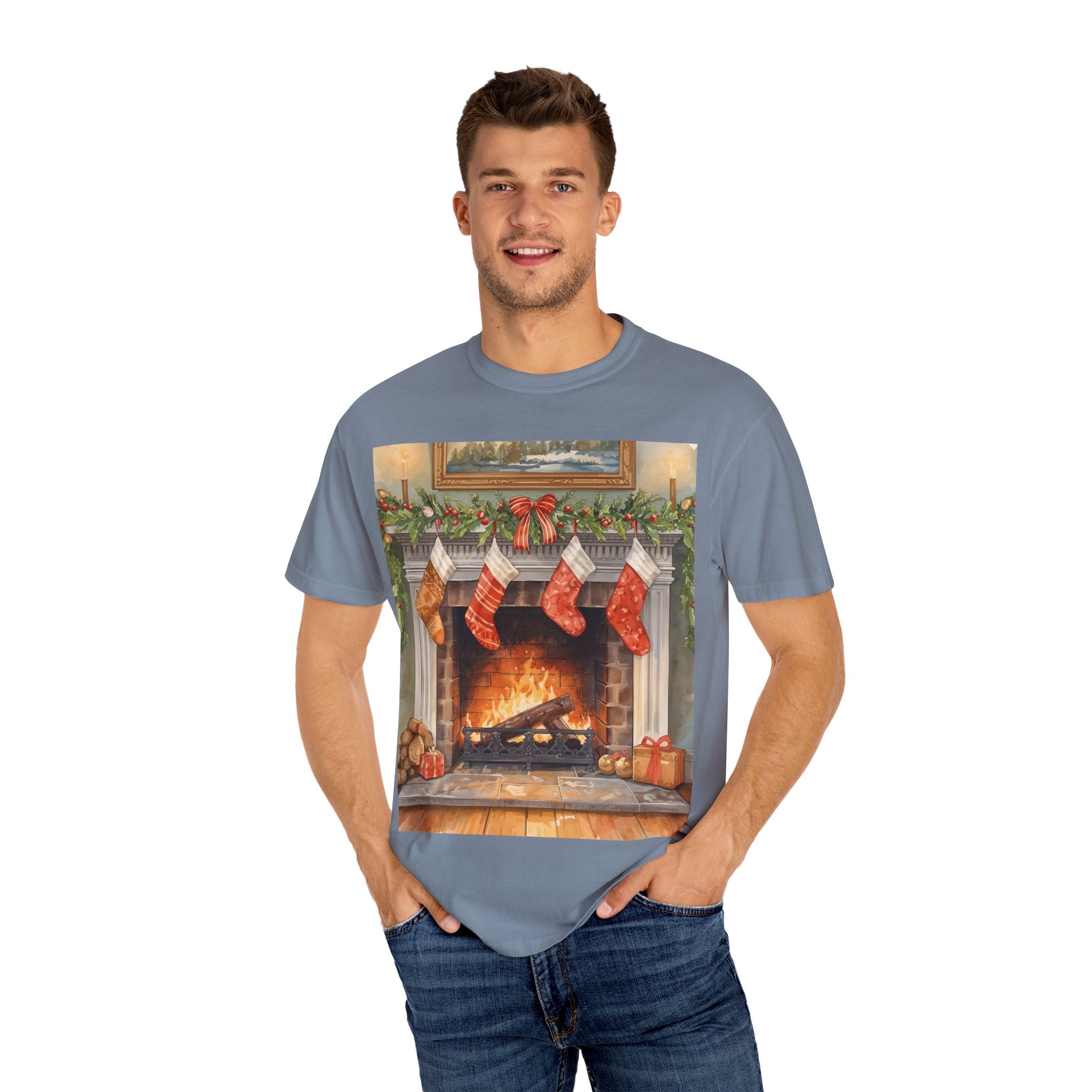 Cozy Christmas Fireplace T-Shirt | Unisex Holiday Tee | Gift for Him/Her | Festive Layering Top | Merry Christmas Apparel