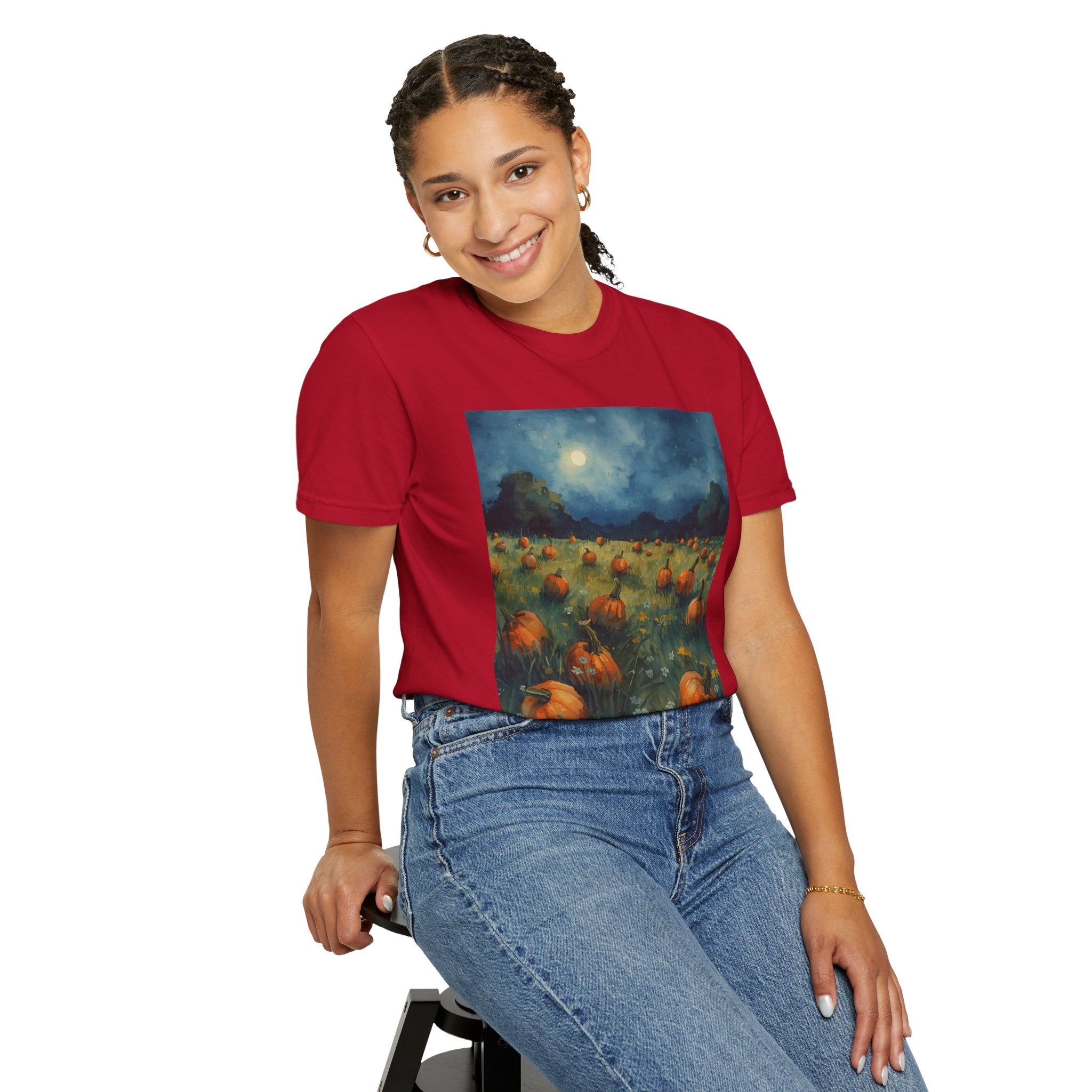 Autumn Pumpkin Field T-shirt | Unisex Fall Tee, Cozy Graphic Shirt, Halloween Gift, Harvest Fashion, Seasonal Wear, Pumpkin Lovers
