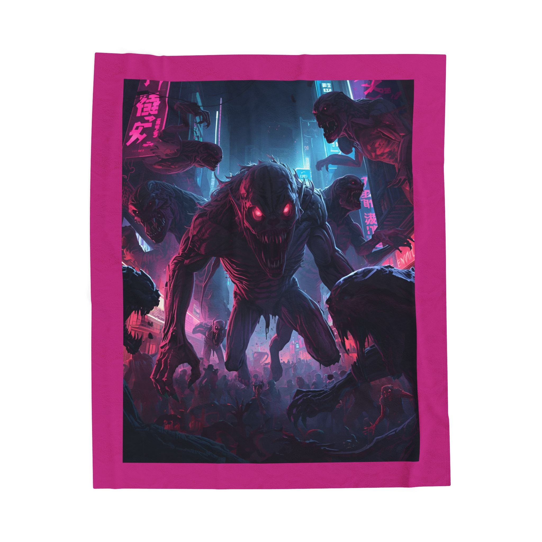 Spooky Creature Futuristic Velveteen Plush Blanket with Zombie Design, Cozy Throw, Home Decor, Gift for Gamers, Horror Lovers, Halloween Blanket