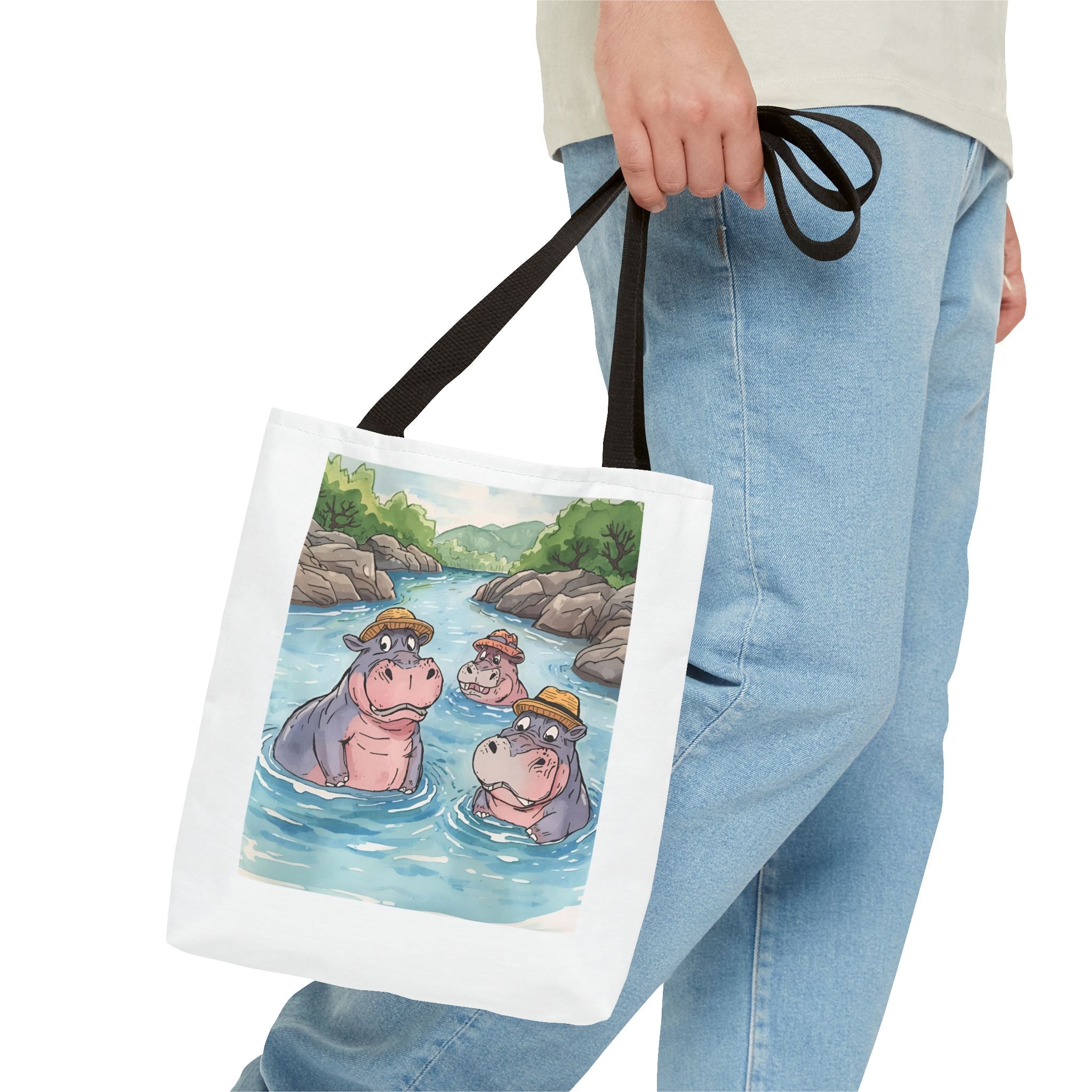 Playful Hippo Tote Bag, Fun Watercolor Tote, Animal Lover Gift, Eco-Friendly Shopping Bag, Cute Beach Bag, Summer Accessories