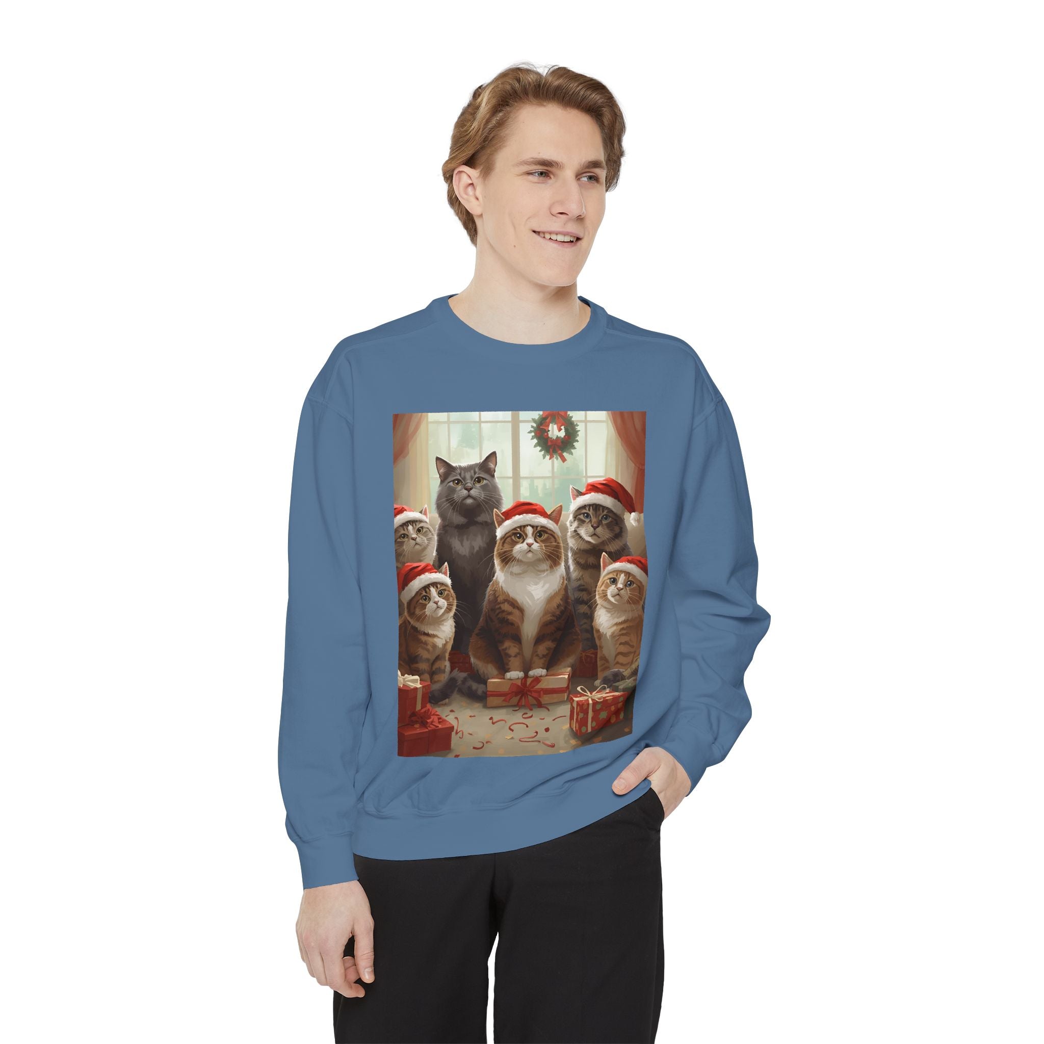 Cozy Holiday Cat Sweatshirt, Festive Sweatshirt for Cat Lovers, Christmas Gift for Pet Owners, Cute Cat Apparel, Winter Wardrobe Essential