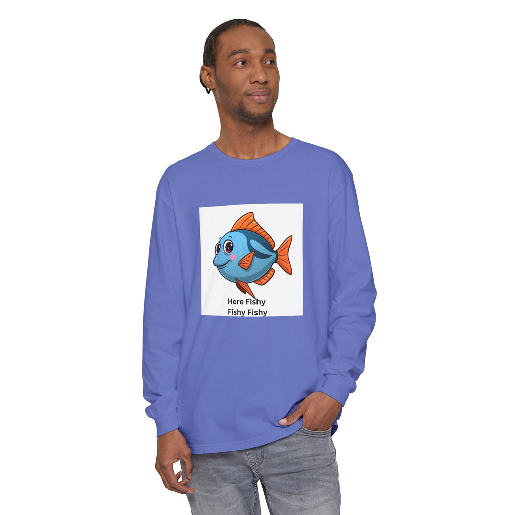 Here Fish Fishy Fishy Unisex Garment-dyed Long Sleeve T-Shirt