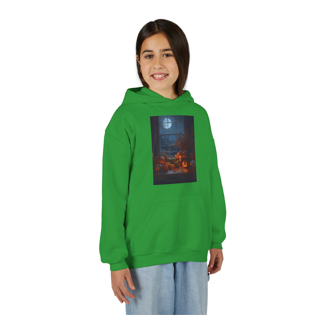 Halloween Pumpkin Youth Hoodie, Cozy Sweatshirt for Kids, Autumn & Halloween Apparel, Spooky Themed Hoodie, Fun Gift for Boys & Girls