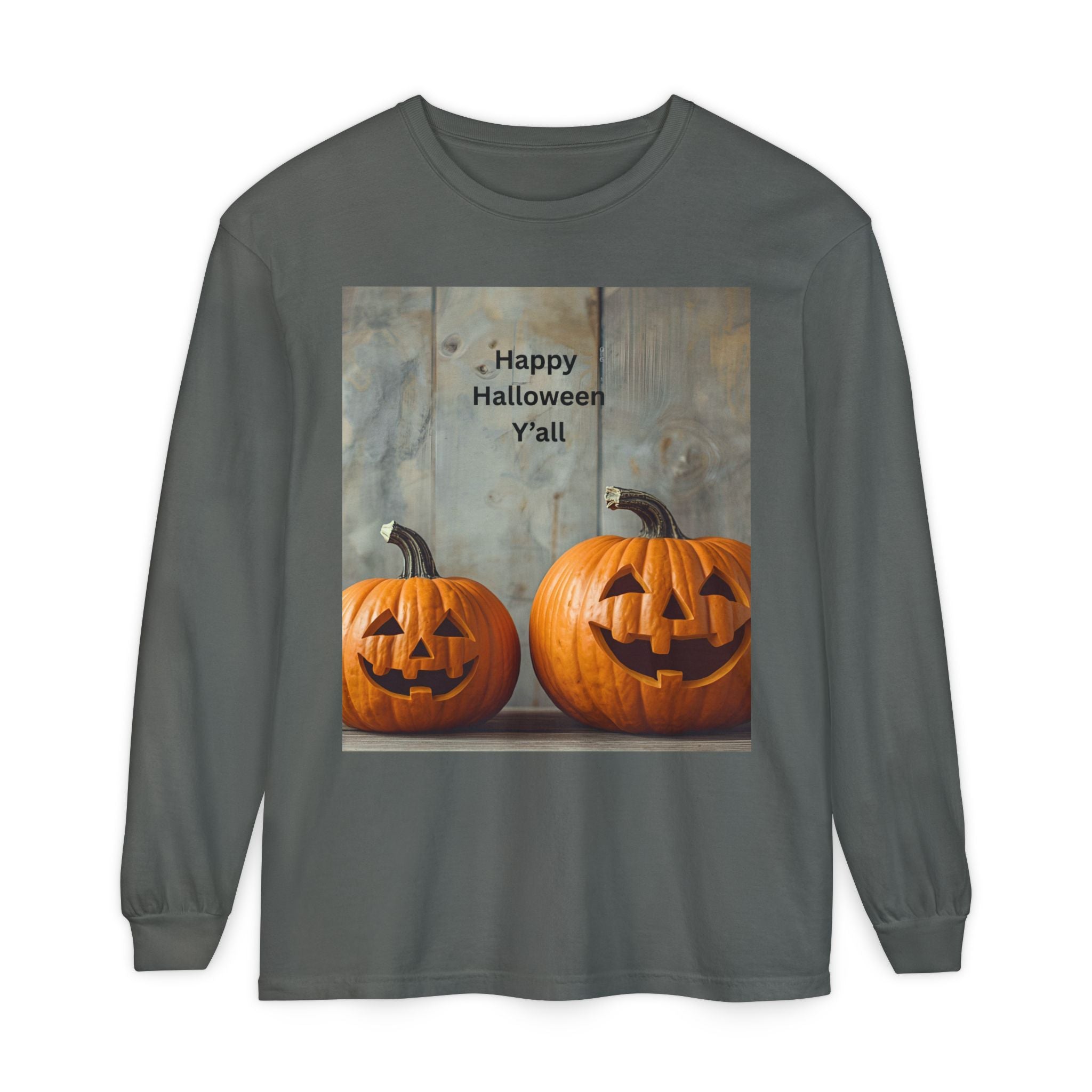 Halloween Pumpkin Long Sleeve Tee, Happy Halloween Shirt, Fall Apparel, Unisex Halloween T-Shirt, Seasonal Clothing