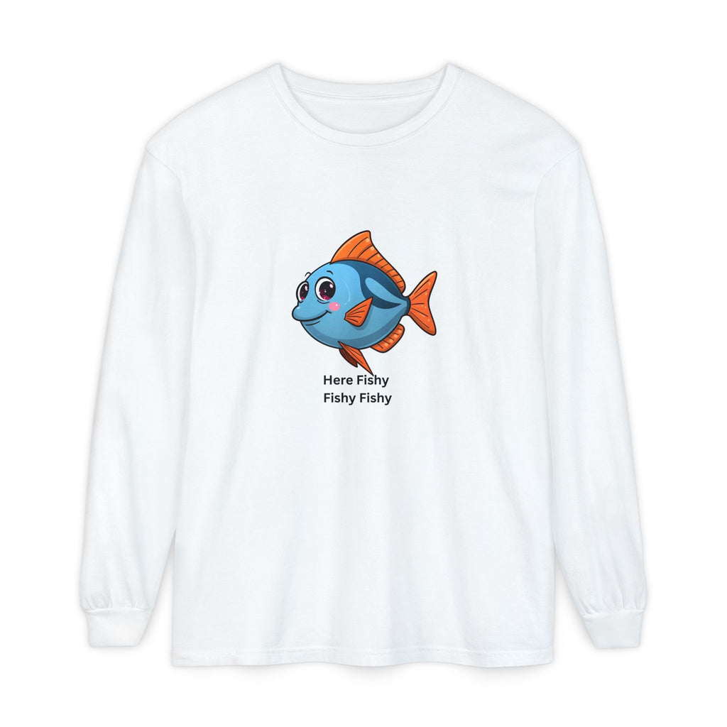 Here Fish Fishy Fishy Unisex Garment-dyed Long Sleeve T-Shirt