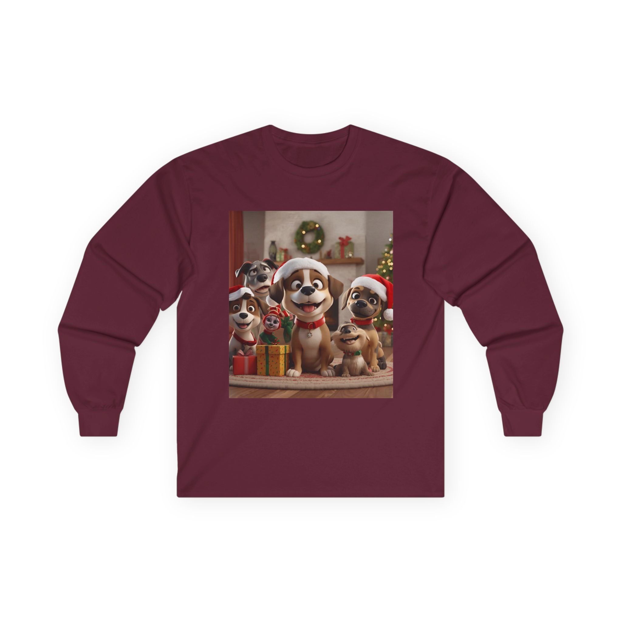 Cute Dog Christmas Long Sleeve Tee, Holiday Gift for Dog Lovers, Cozy Pet Apparel, Winter Wear, Fun Xmas T-shirt