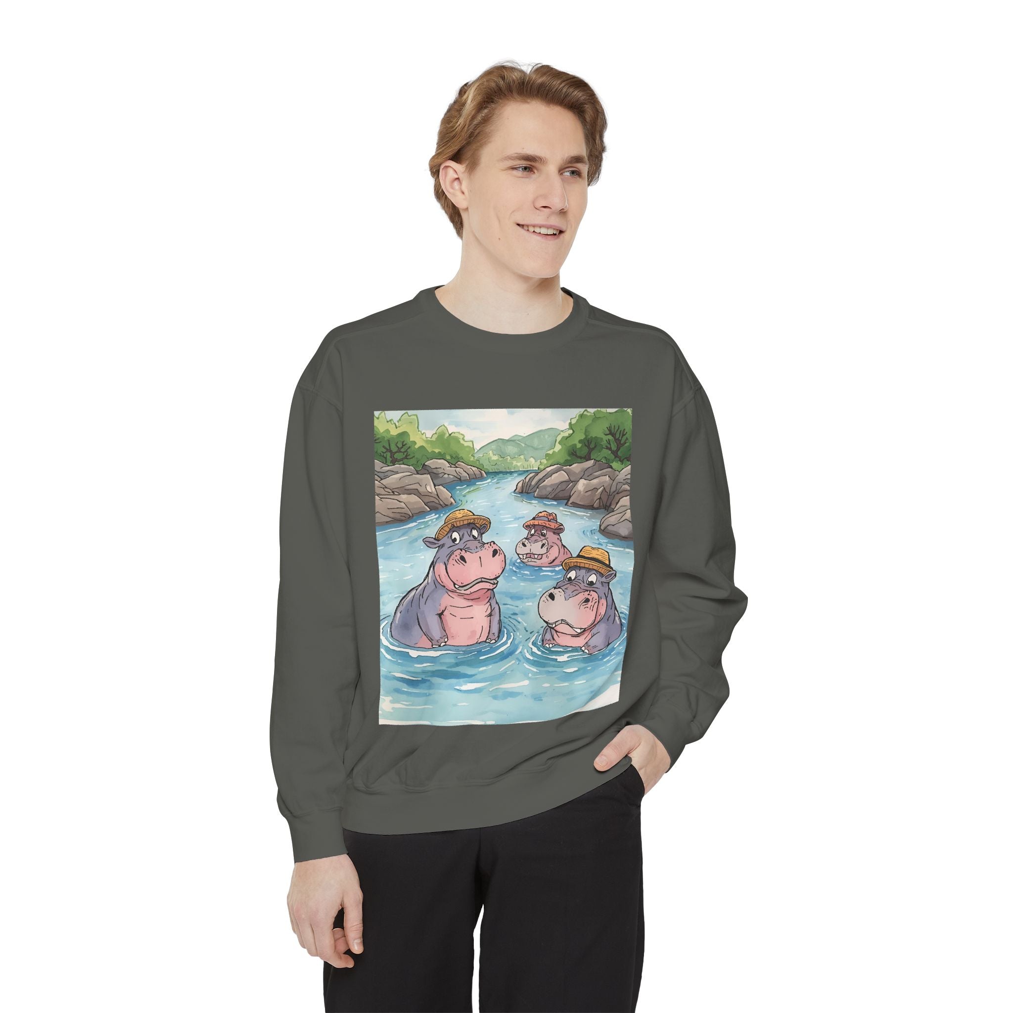 Hippo Cute Unisex Garment-Dyed Sweatshirt