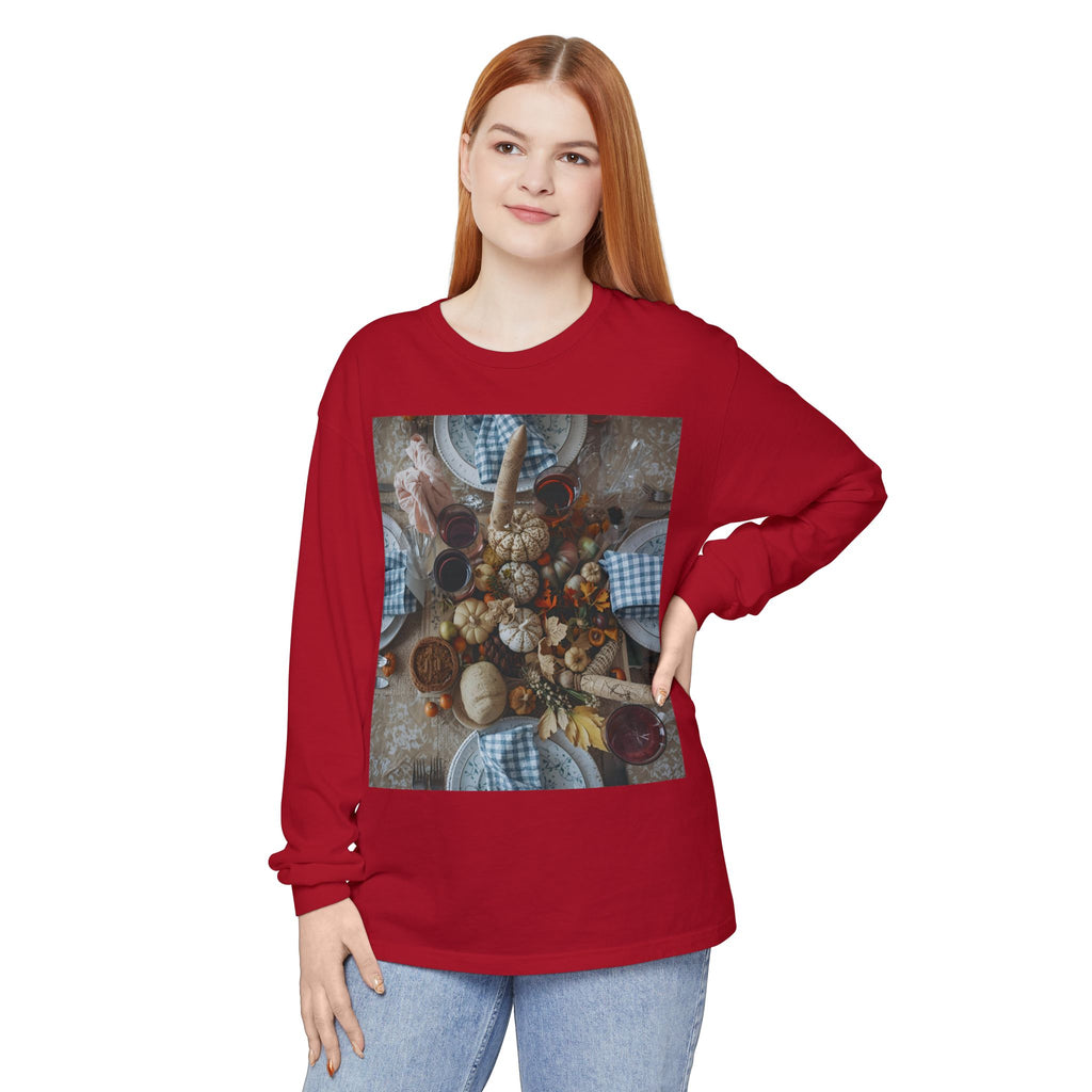Rustic Gatherings Festive Long Sleeve T-Shirt for Gatherings, Casual Wear, Thanksgiving Shirt, Cozy Gift, Holiday Celebration Tee