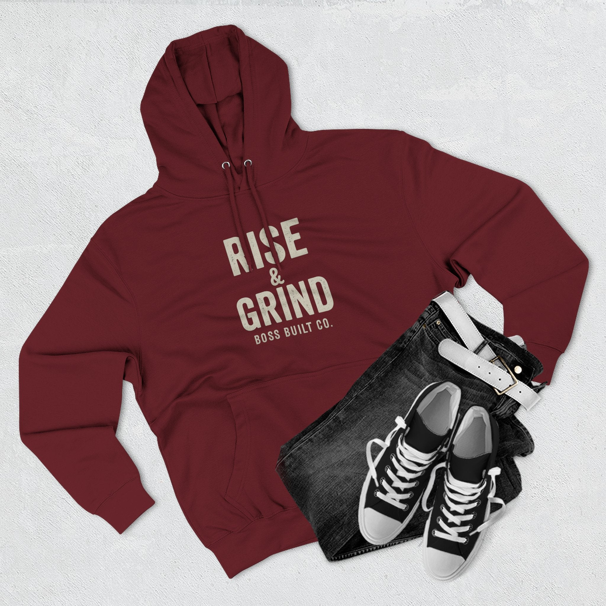 Boss Built Co Rise & Grind Hoodie — Motivational Fleece Pullover for Hustle Mindset
