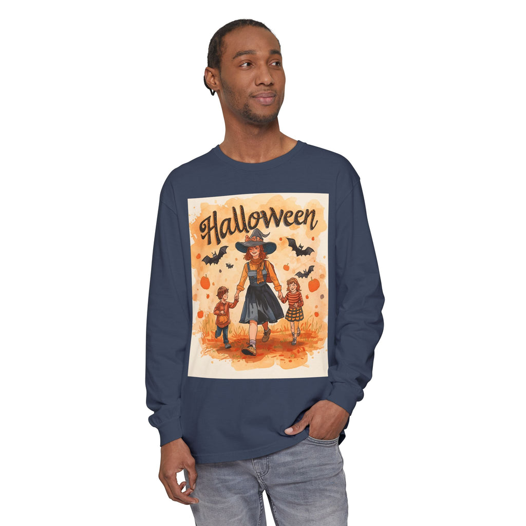 Halloween Themed Mom And Children Unisex Garment-dyed Long Sleeve T-Shirt