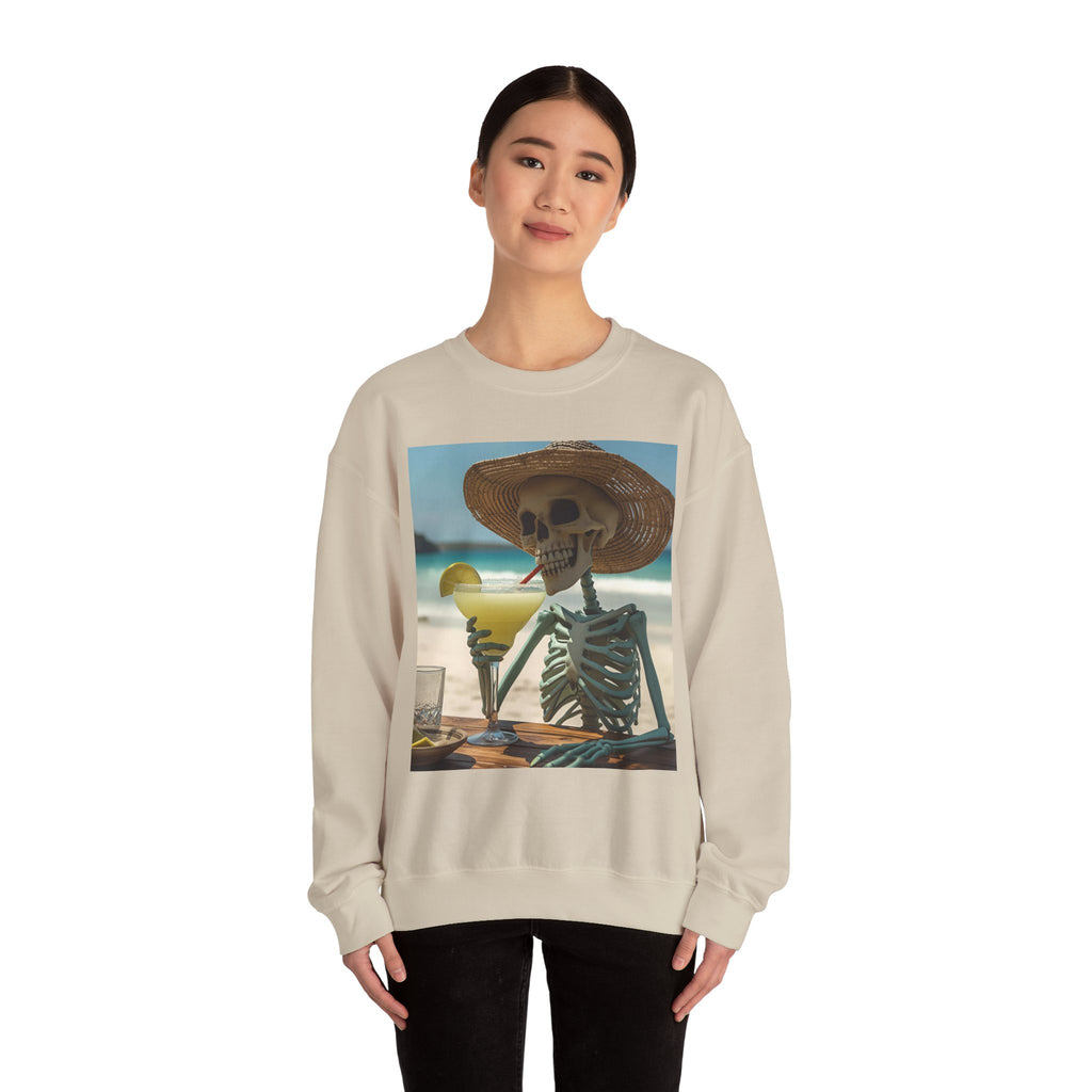 Chill Vibes Skeleton Sweatshirt - Cozy Crewneck for Halloween, Summer Parties, Beach Lovers, Unisex Gift, Casual Lounge Wear