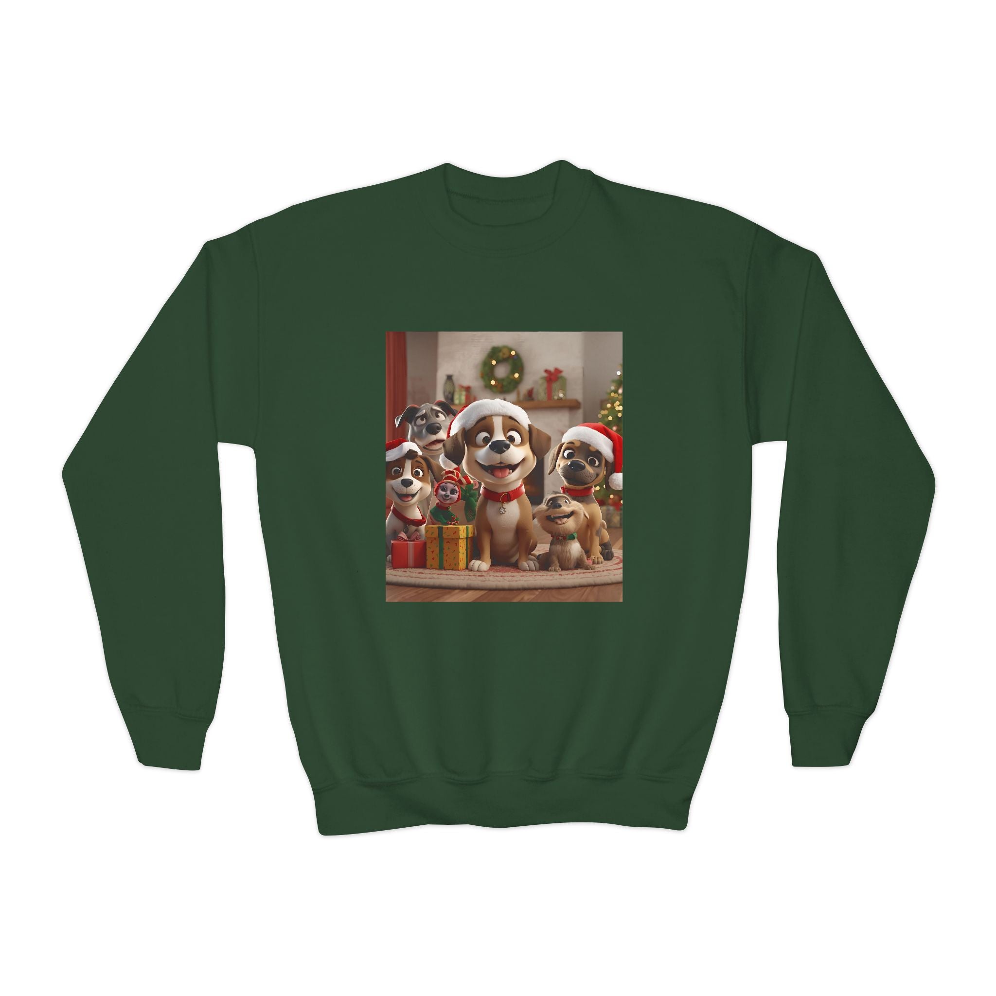 Cute Christmas Festive Dogs Youth Crewneck Sweatshirt