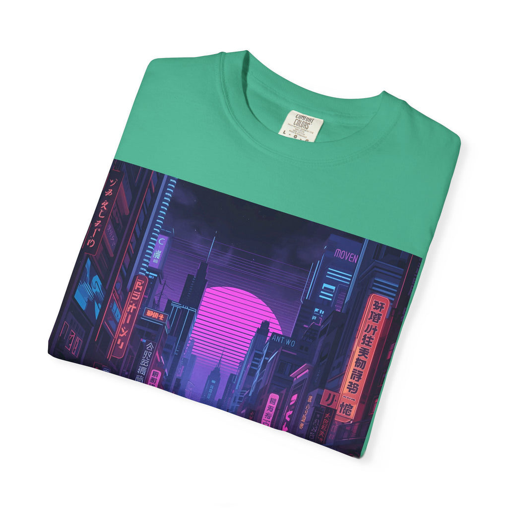 Futuristic Neon Cityscape T-Shirt, Retro Graphic Tee, Unisex Streetwear, Urban Vibe Shirt, Gift for Gamers, Summer Outfit