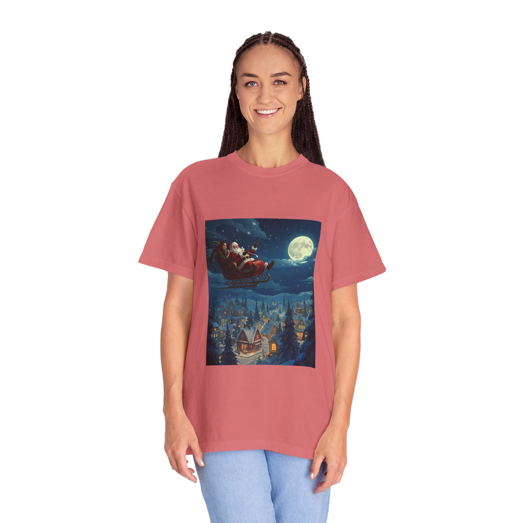 Christmas Santa Sleigh Unisex Garment-Dyed T-shirt