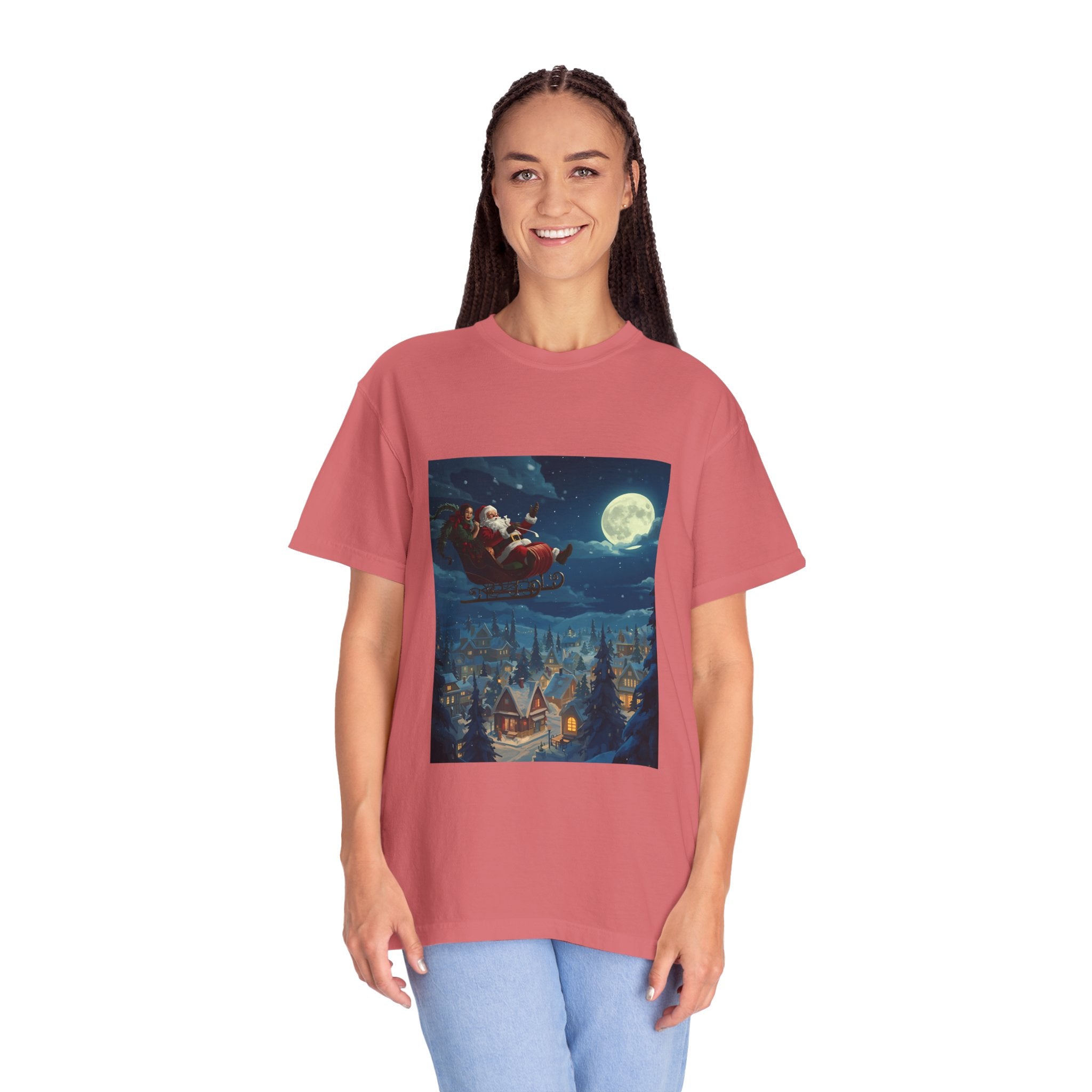 Christmas Santa Sleigh Unisex Garment-Dyed T-shirt