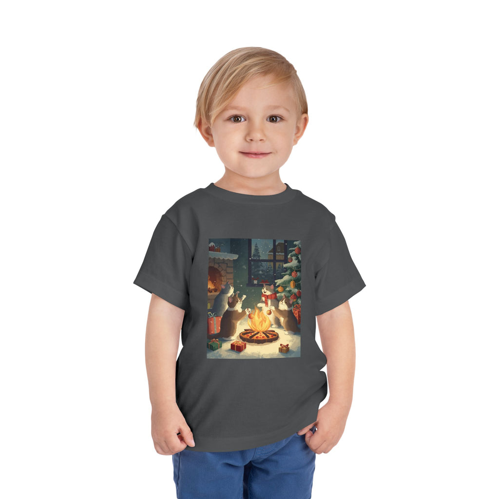 Cute Cat Christmas Festive Toddler Short Sleeve Tee