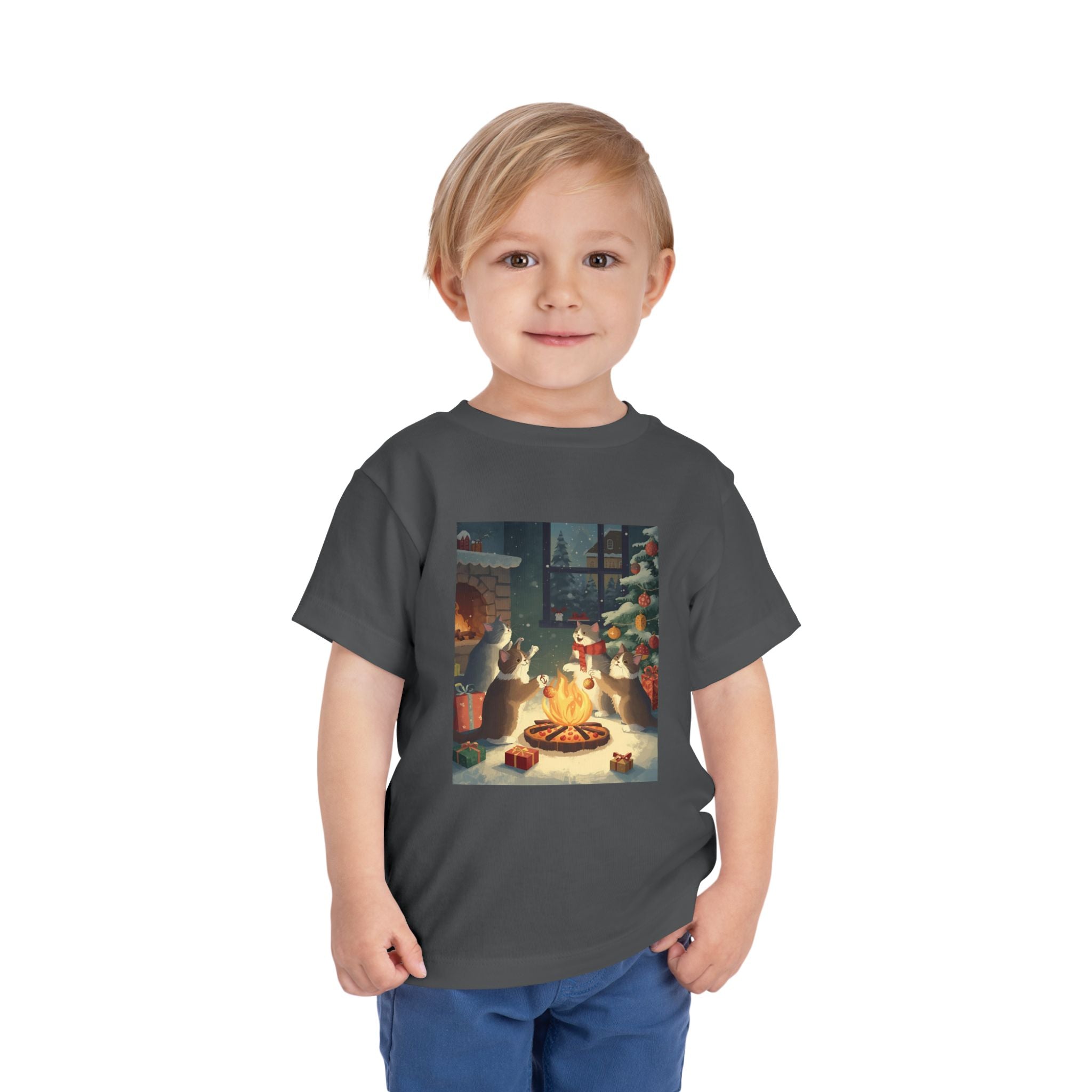 Cute Cat Christmas Festive Toddler Short Sleeve Tee