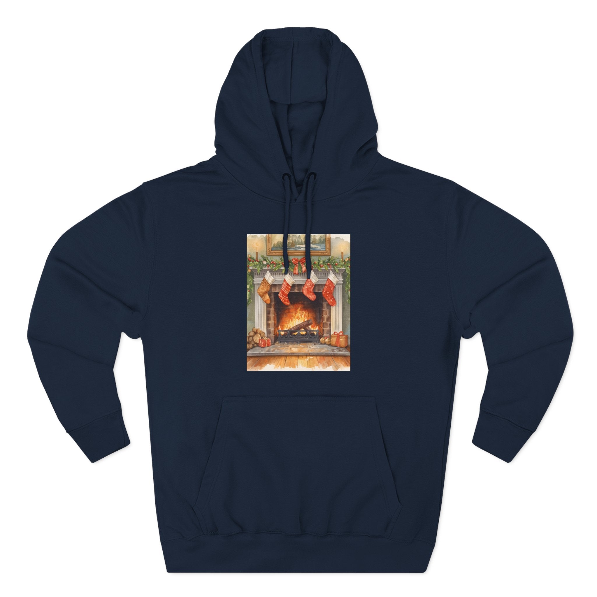 Christmas Stocking Fireplace Three-Panel Fleece Hoodie