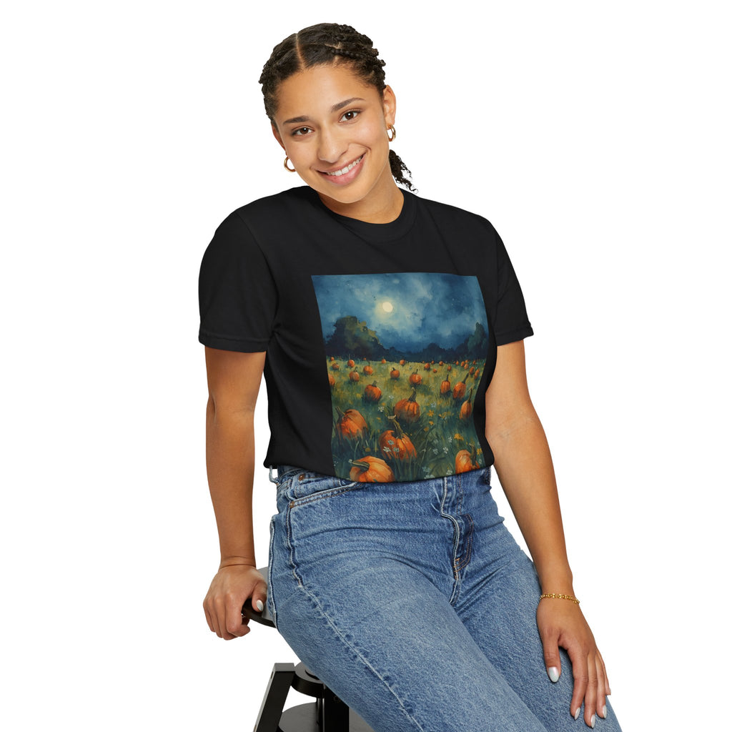 Autumn Pumpkin Field T-shirt | Unisex Fall Tee, Cozy Graphic Shirt, Halloween Gift, Harvest Fashion, Seasonal Wear, Pumpkin Lovers