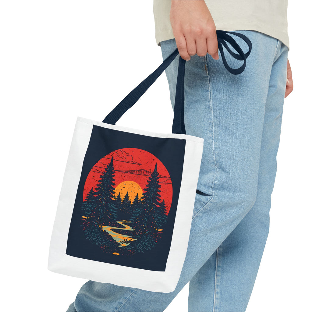 Nature-Inspired Tote Bag, Eco-Friendly Shopping Bag, Sunset Forest Design, Travel Companion, Gift for Outdoors Lovers, Stylish Everyday Bag