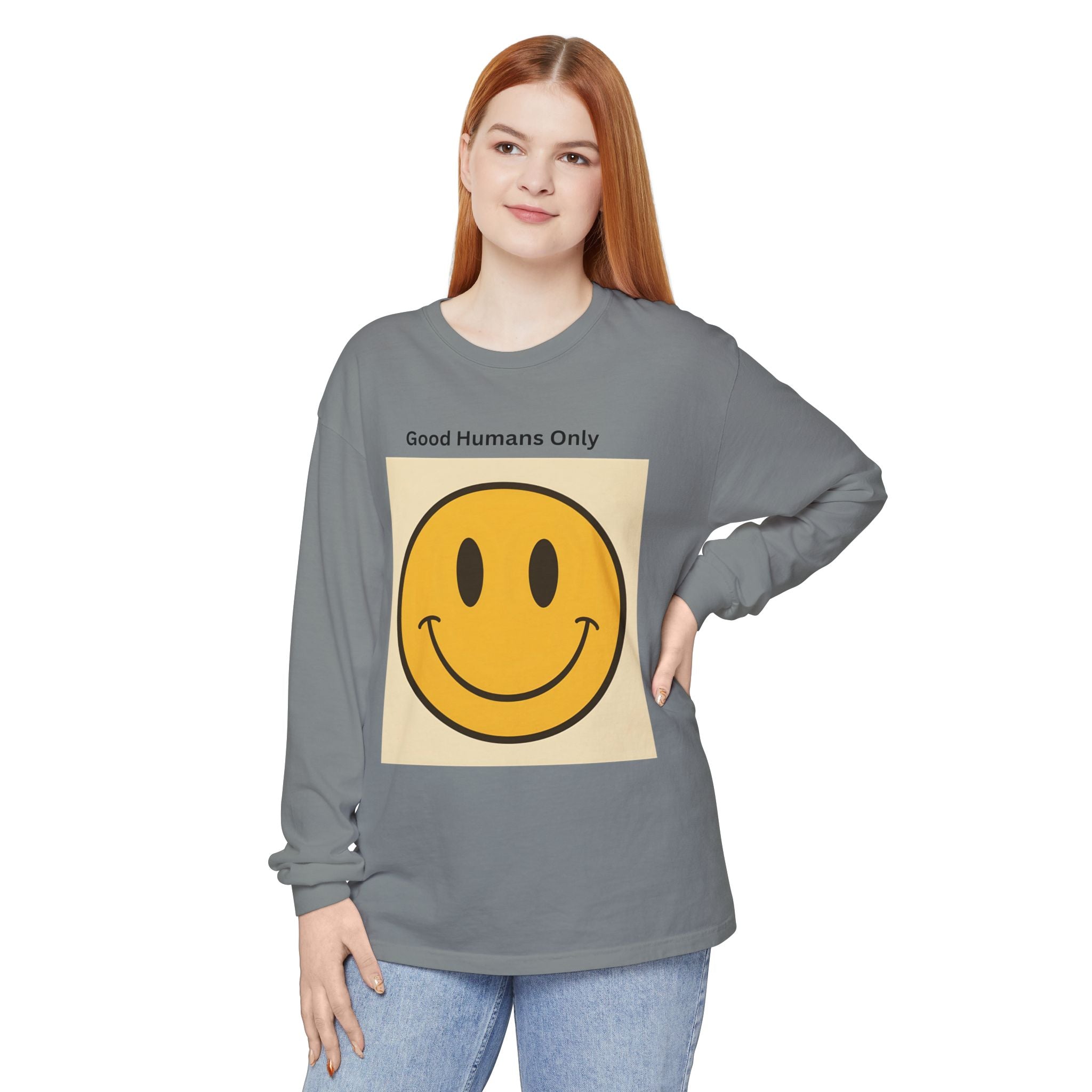 Smiley Face Unisex Garment-dyed Long Sleeve T-Shirt