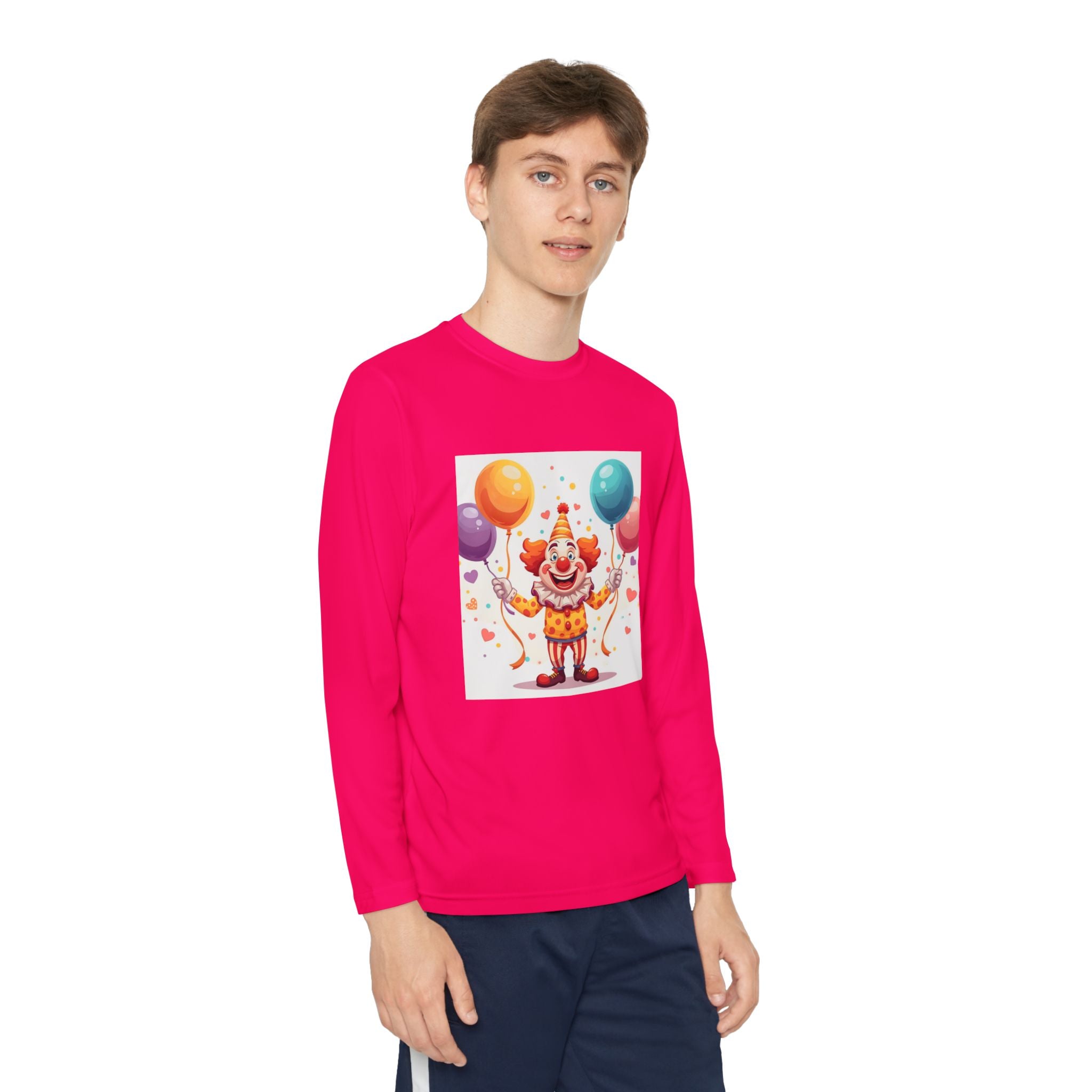 Birthday Clown With Balloons Youth Long Sleeve Competitor Tee