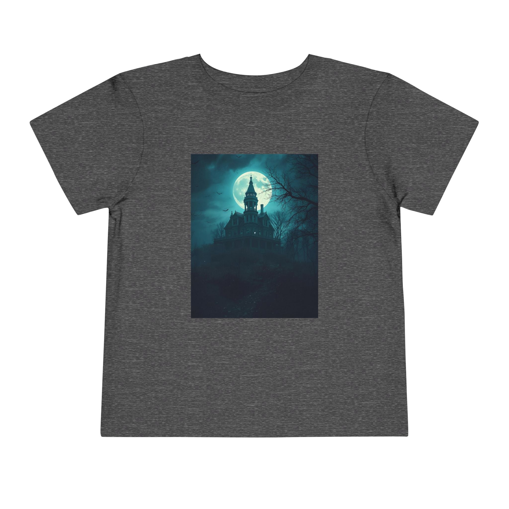 Haunted Moonlight Toddler Halloween Short Sleeve Tee, Ghostly Castle Shirt, Spooky Toddler Tee, Kids Halloween Costume Top, Fall Festivity Apparel