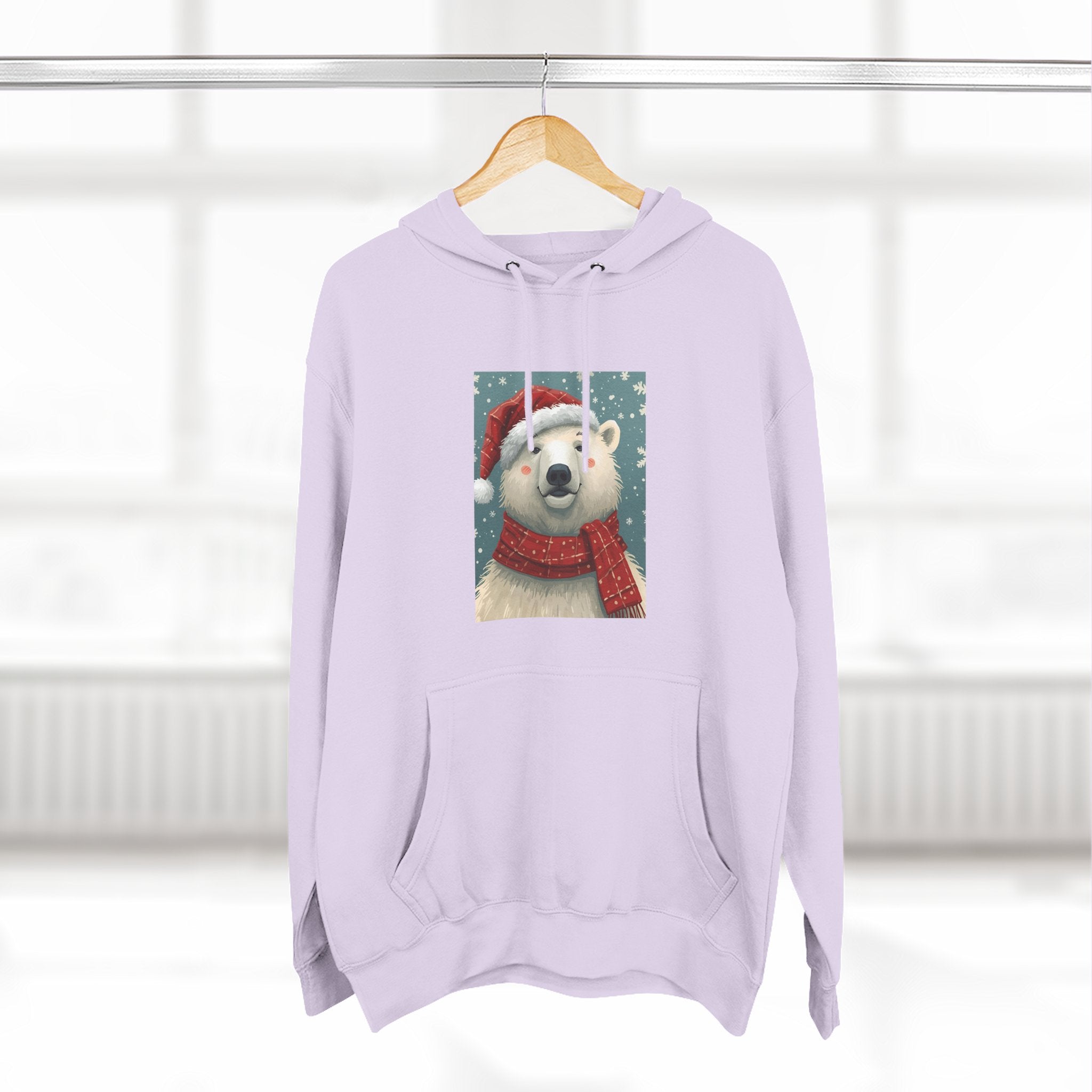 Cozy Polar Bear Holiday Hoodie, Winter Fleece Sweatshirt, Christmas Gift, Cute Animal Hoodie, Festive Apparel, Seasonal Wear