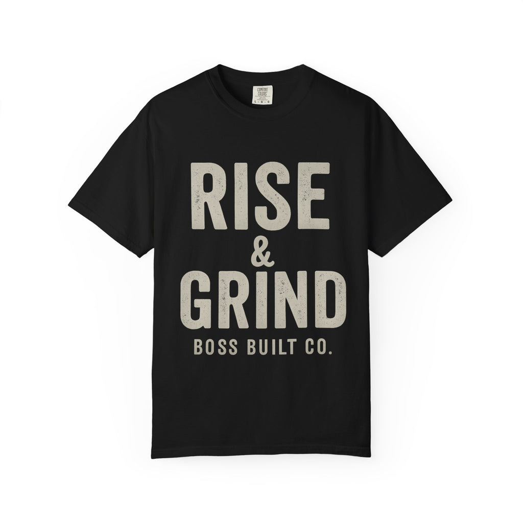 Boss Built Co Rise & Grind T-Shirt — Motivational Graphic Tee for Hustle Mindset