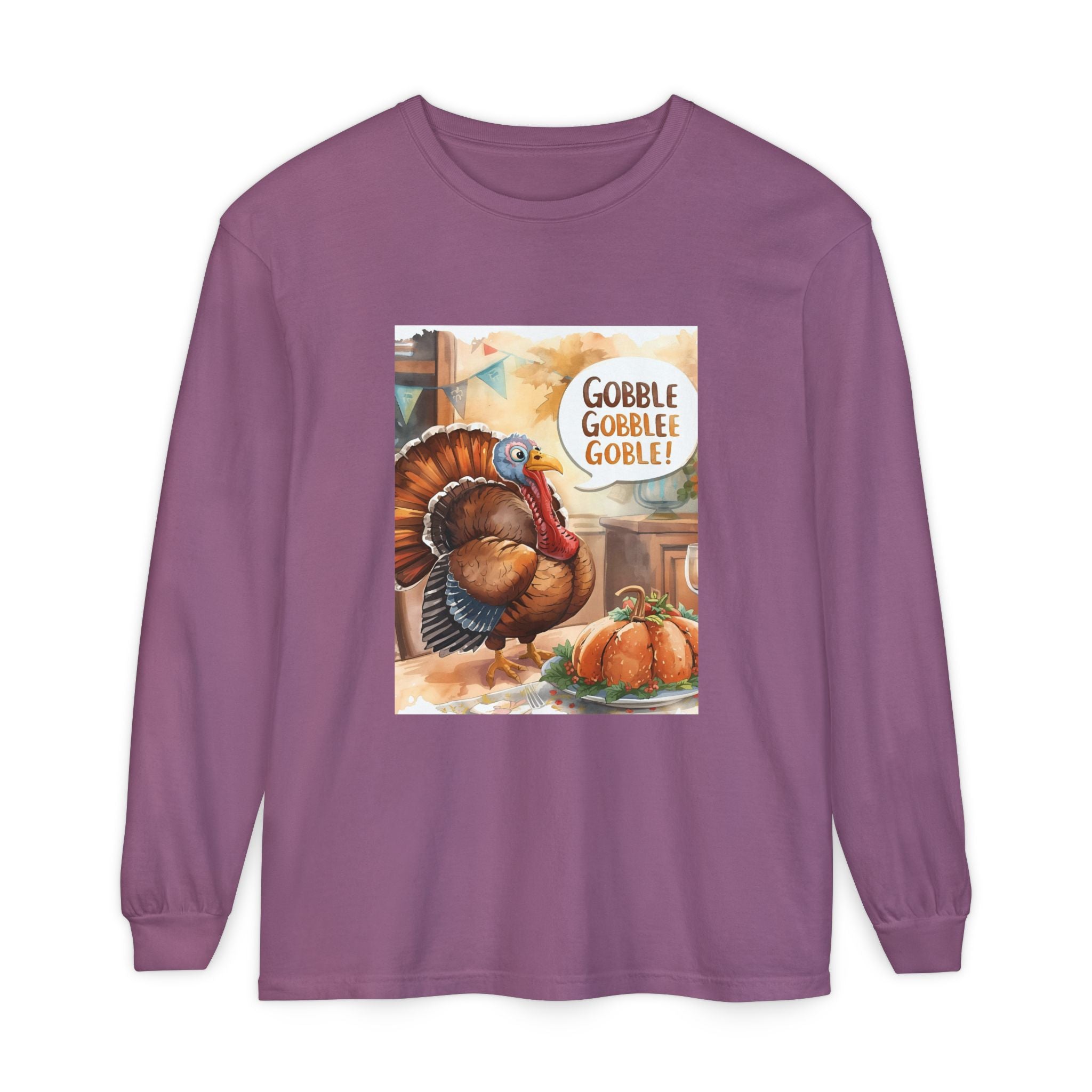Thanksgiving Long Sleeve T-Shirt with Turkey Design, Fall Apparel, Holiday Gift, Family Gathering Shirt, Gobble Gobble Tee