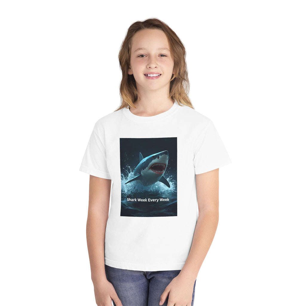 Shark Week Youth Tee, Fun Shark Graphic Shirt, Kids Summer Apparel, Ocean Lover Gift, Beach Party Clothing