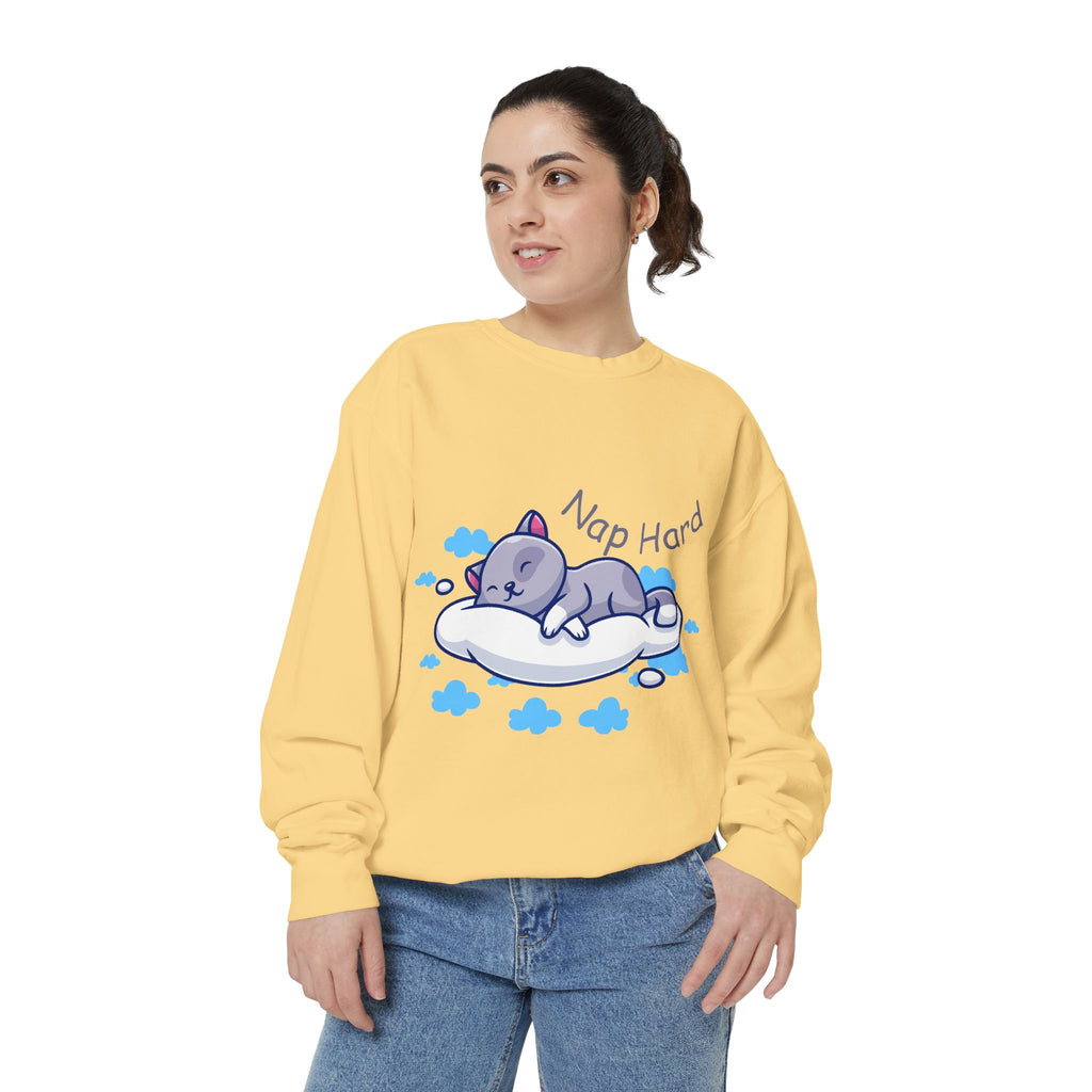 Cozy Cat Nap Hard Unisex Garment-Dyed Sweatshirt