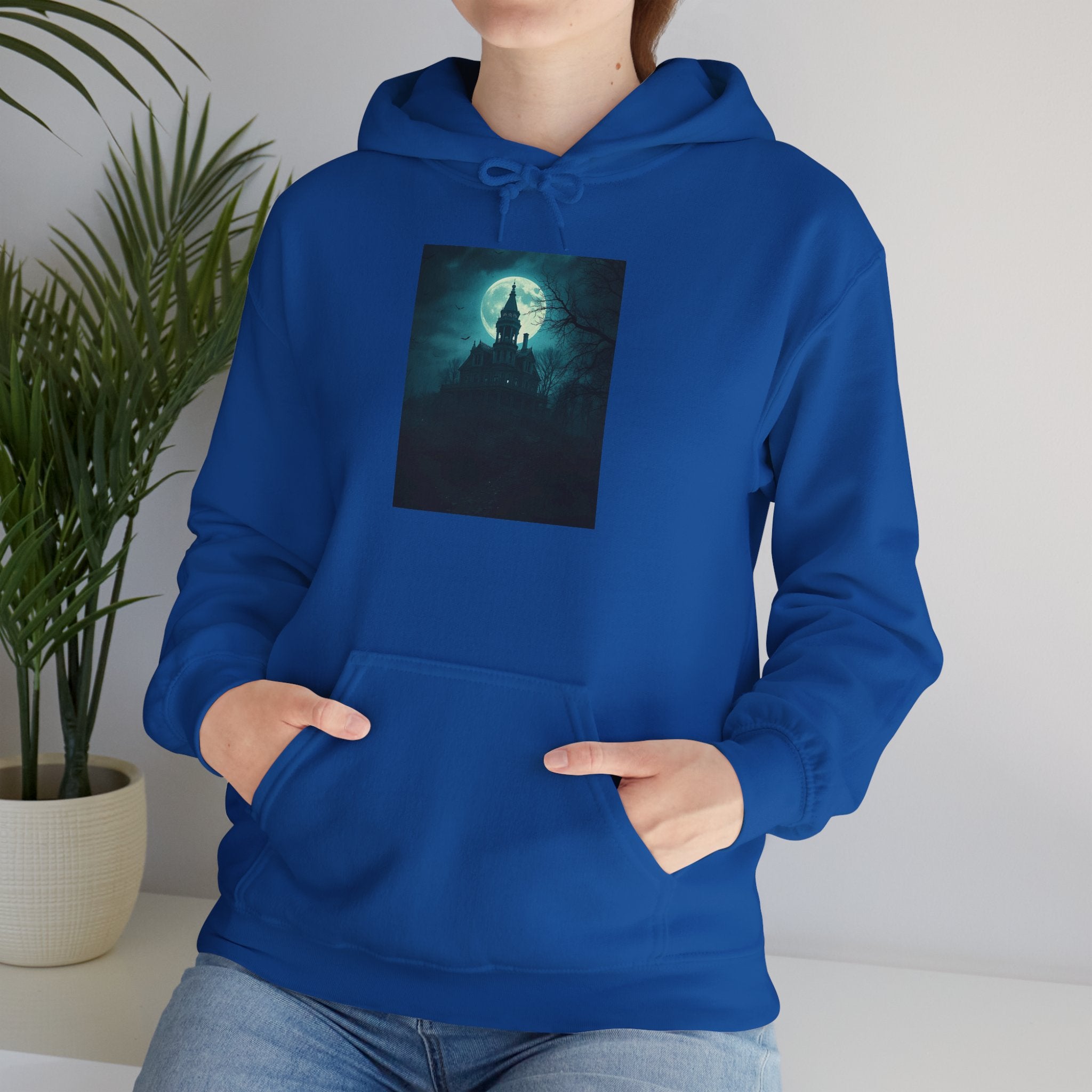 Haunted Moonlight Mystical Nightscape Hooded Sweatshirt - Cozy Casual, Unisex Fashion, Gift Idea, Halloween Apparel, Unique Statement Piece
